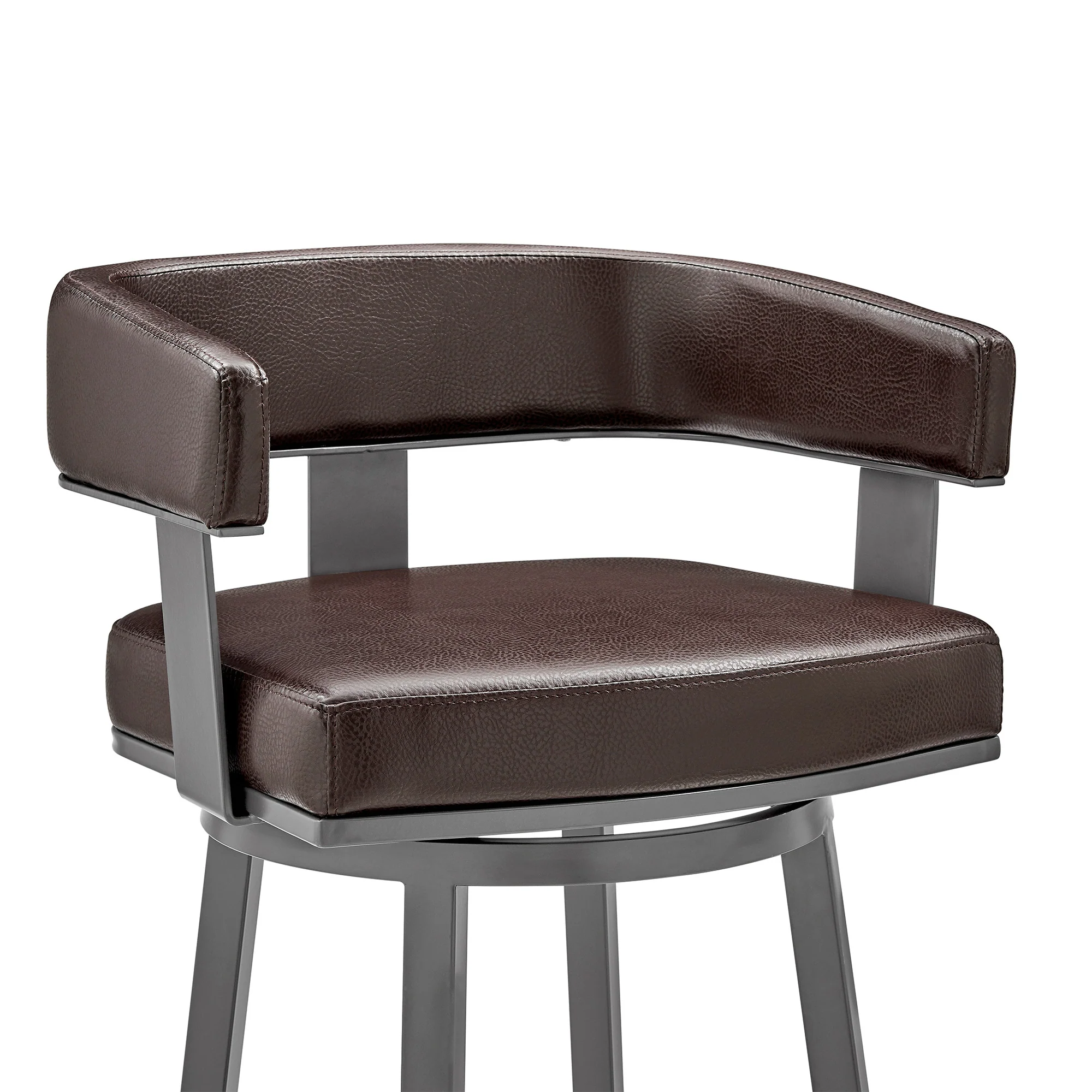 38" Chocolate Faux Leather And Iron Swivel Low Back Bar Height Chair By Homeroots - Image 7
