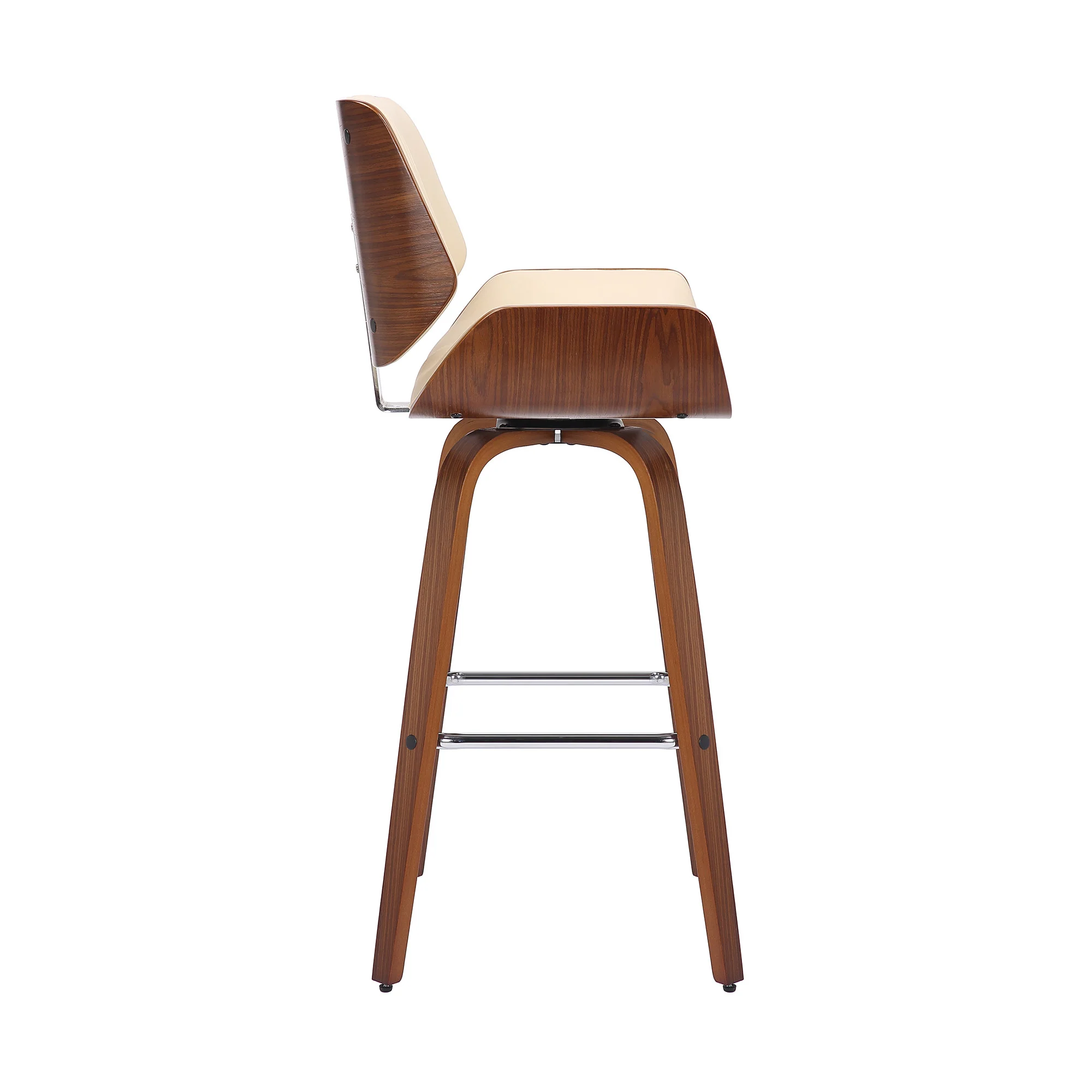 38" Cream Faux Leather And Solid Wood Swivel Counter Height Bar Chair By Homeroots - Image 3