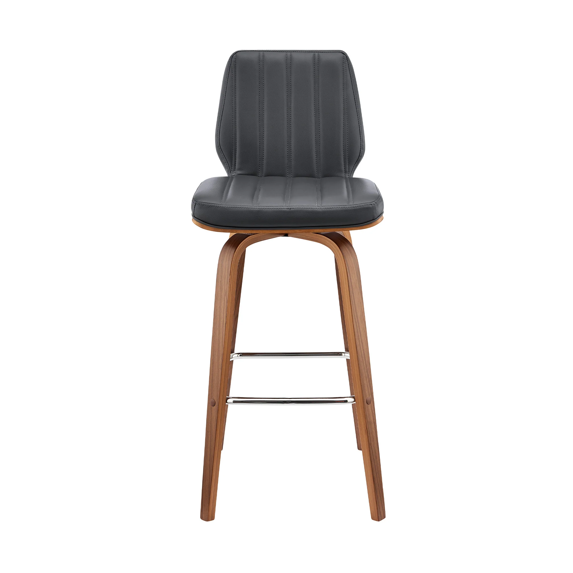 38" Dark Gray Faux Leather And Wood Swivel Bar Height Chair By Homeroots - Image 2