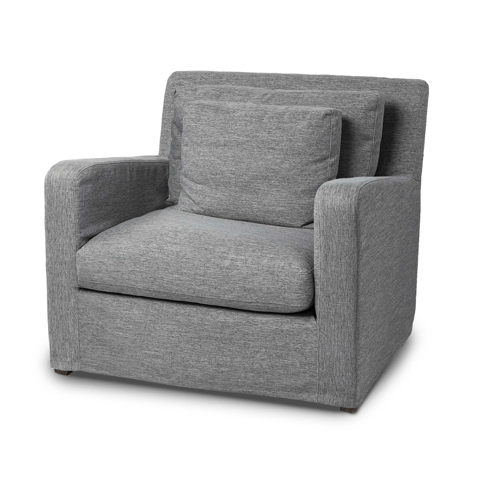 38" Gray And Wood Brown Linen Arm Chair By Homeroots