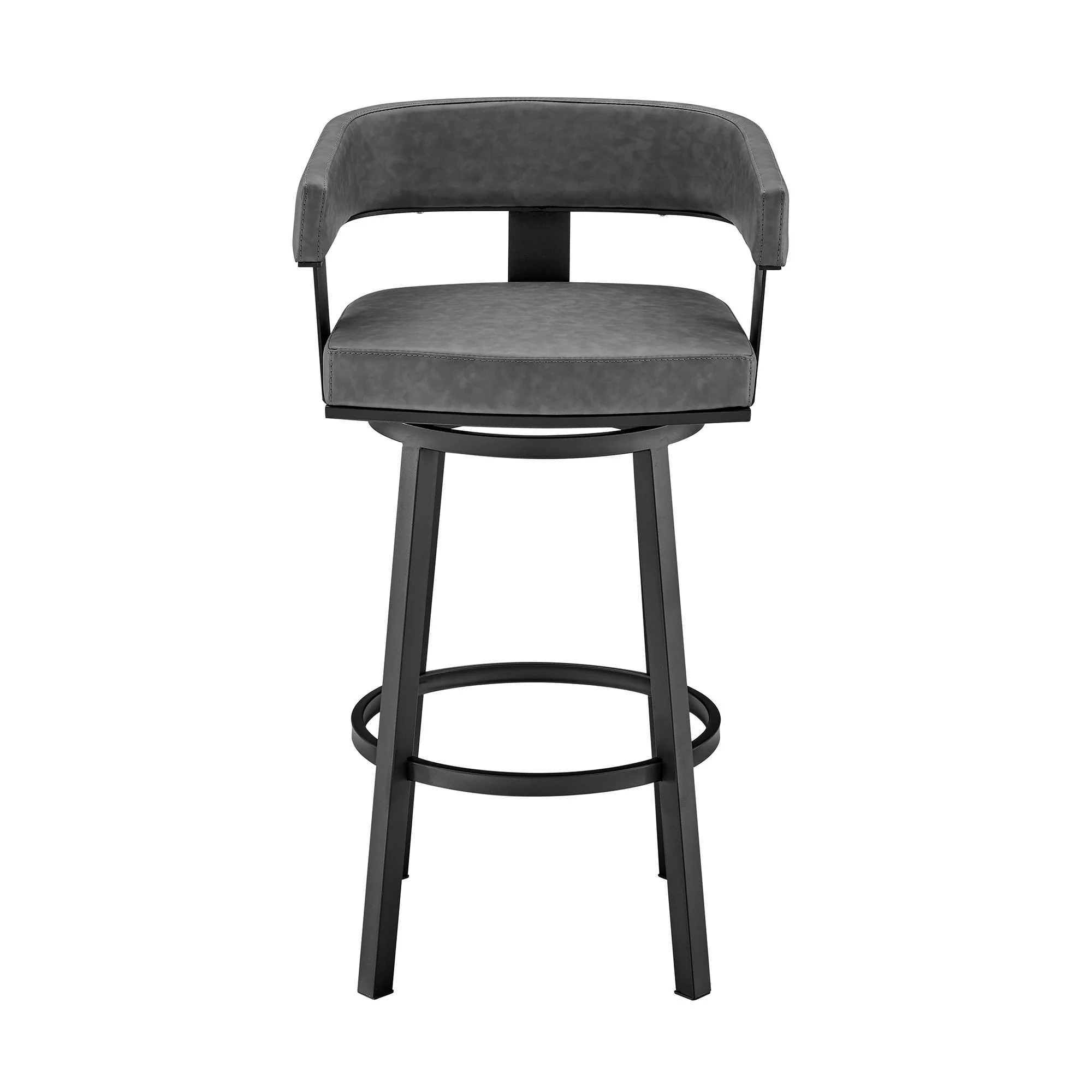38" Gray Faux Leather And Iron Swivel Low Back Bar Height Chair By Homeroots - Image 2
