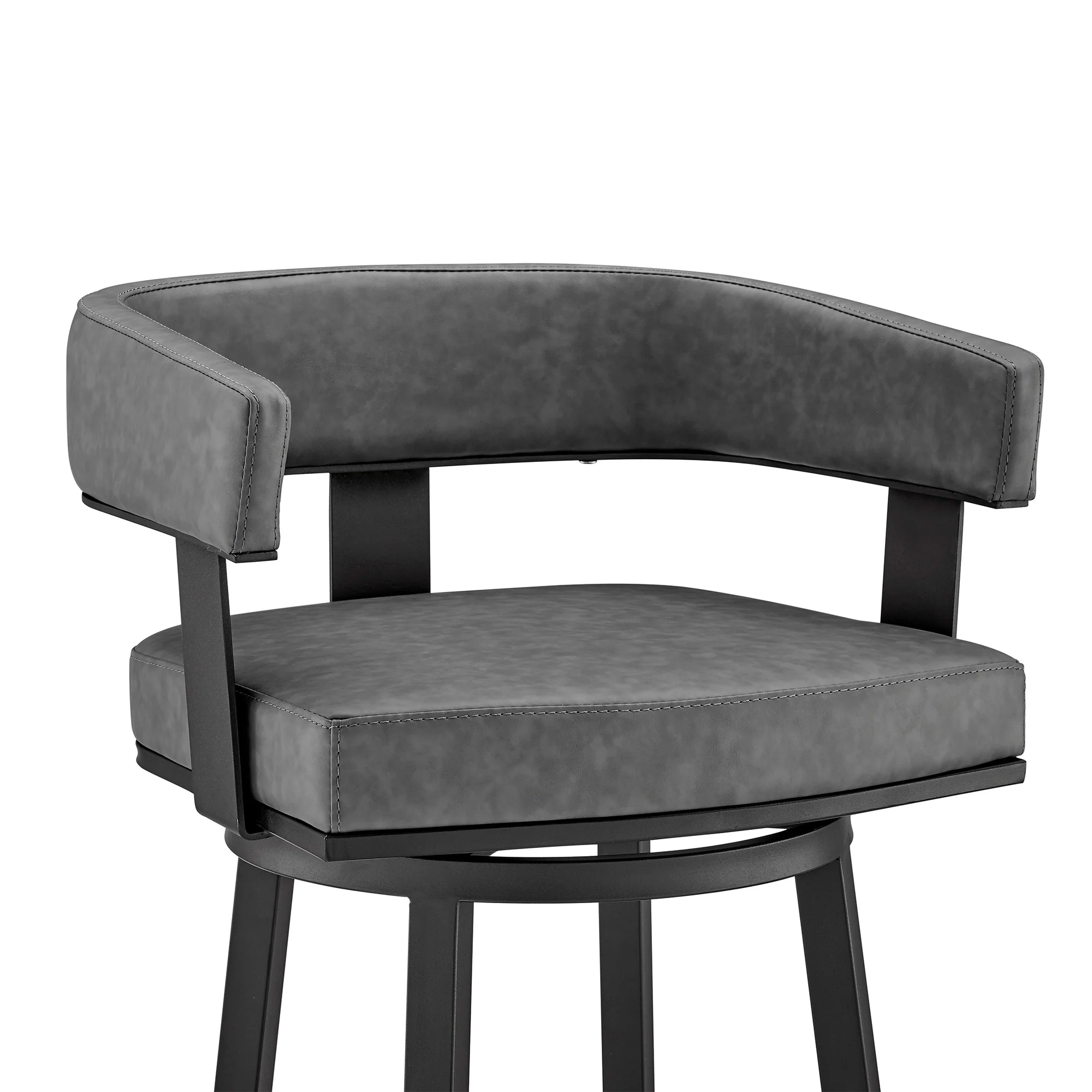 38" Gray Faux Leather And Iron Swivel Low Back Bar Height Chair By Homeroots - Image 7