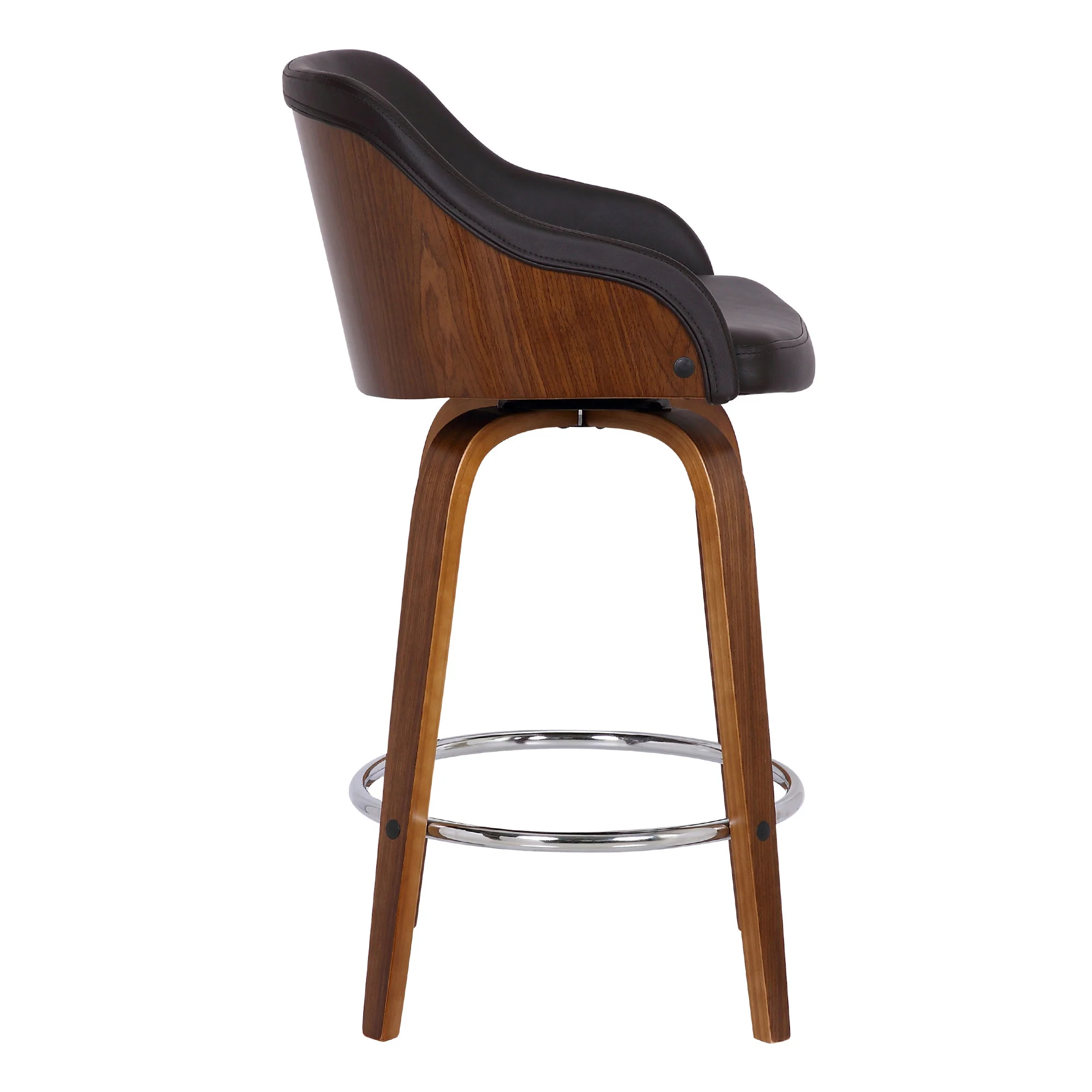 39" Brown Iron Swivel Low Back Bar Height Chair With Footrest By Homeroots - Image 3