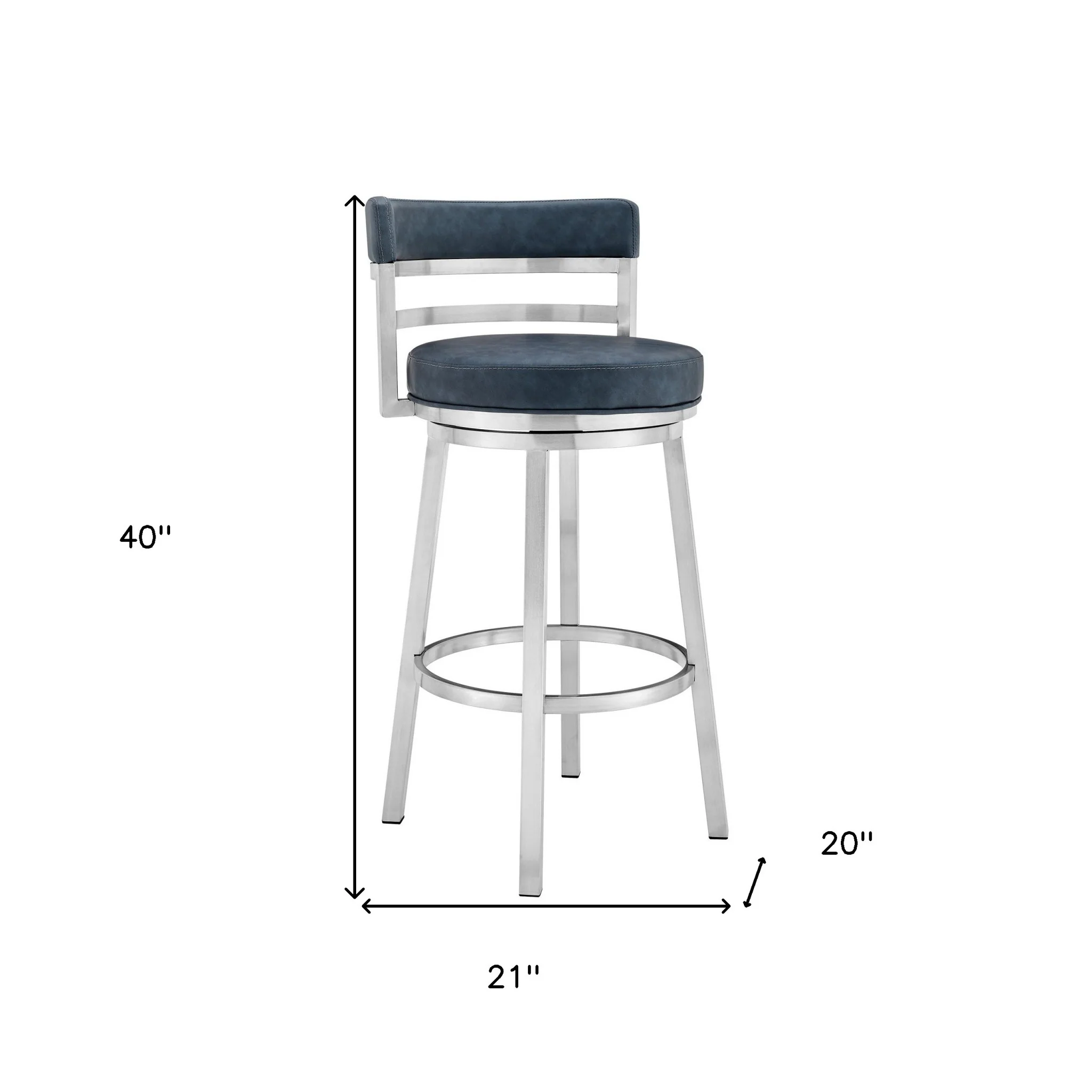 40" Blue Faux Leather And Iron Swivel Low Back Bar Height Chair By Homeroots - Image 9