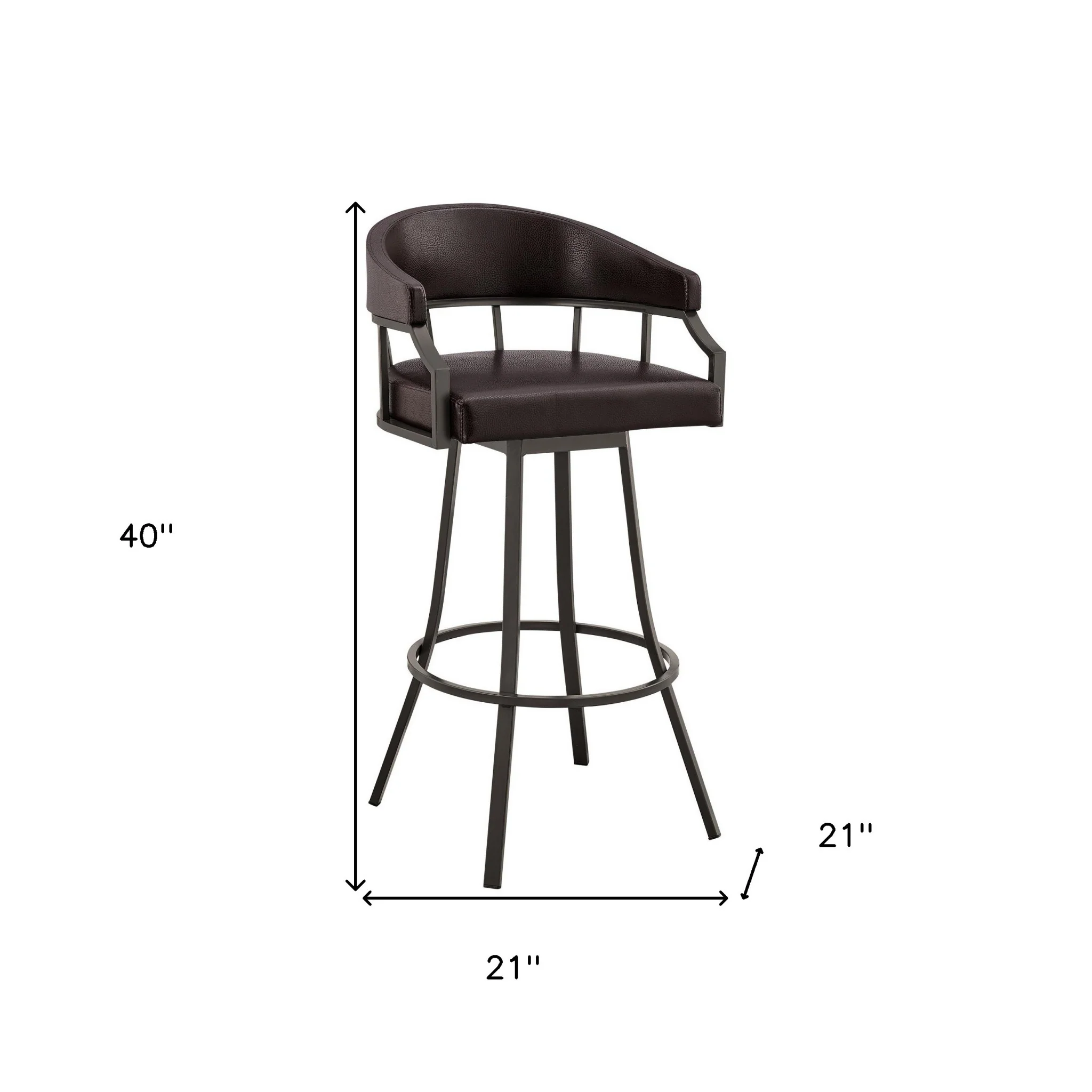 40" Brown Faux Leather And Iron Swivel Low Back Bar Height Chair By Homeroots - Image 7