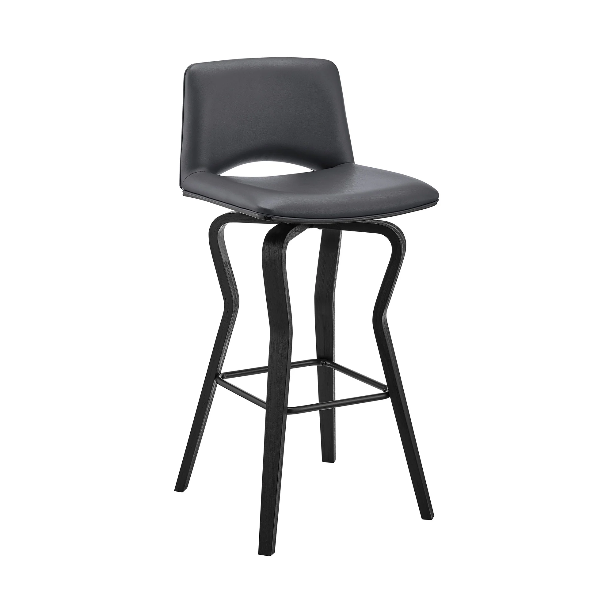 40" Dark Gray Faux Leather And Iron Swivel Low Back Bar Height Chair By Homeroots