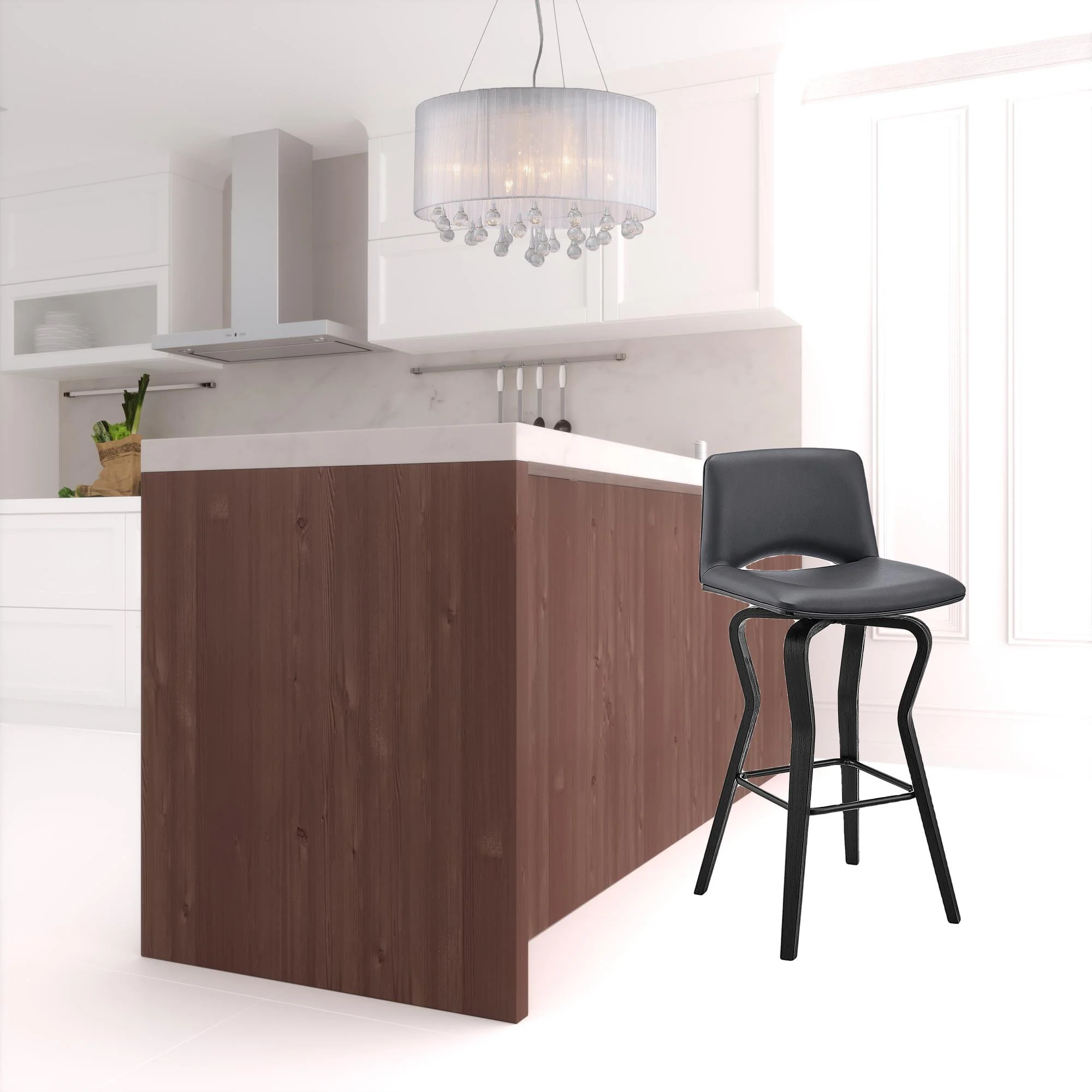 40" Dark Gray Faux Leather And Iron Swivel Low Back Bar Height Chair By Homeroots - Image 6