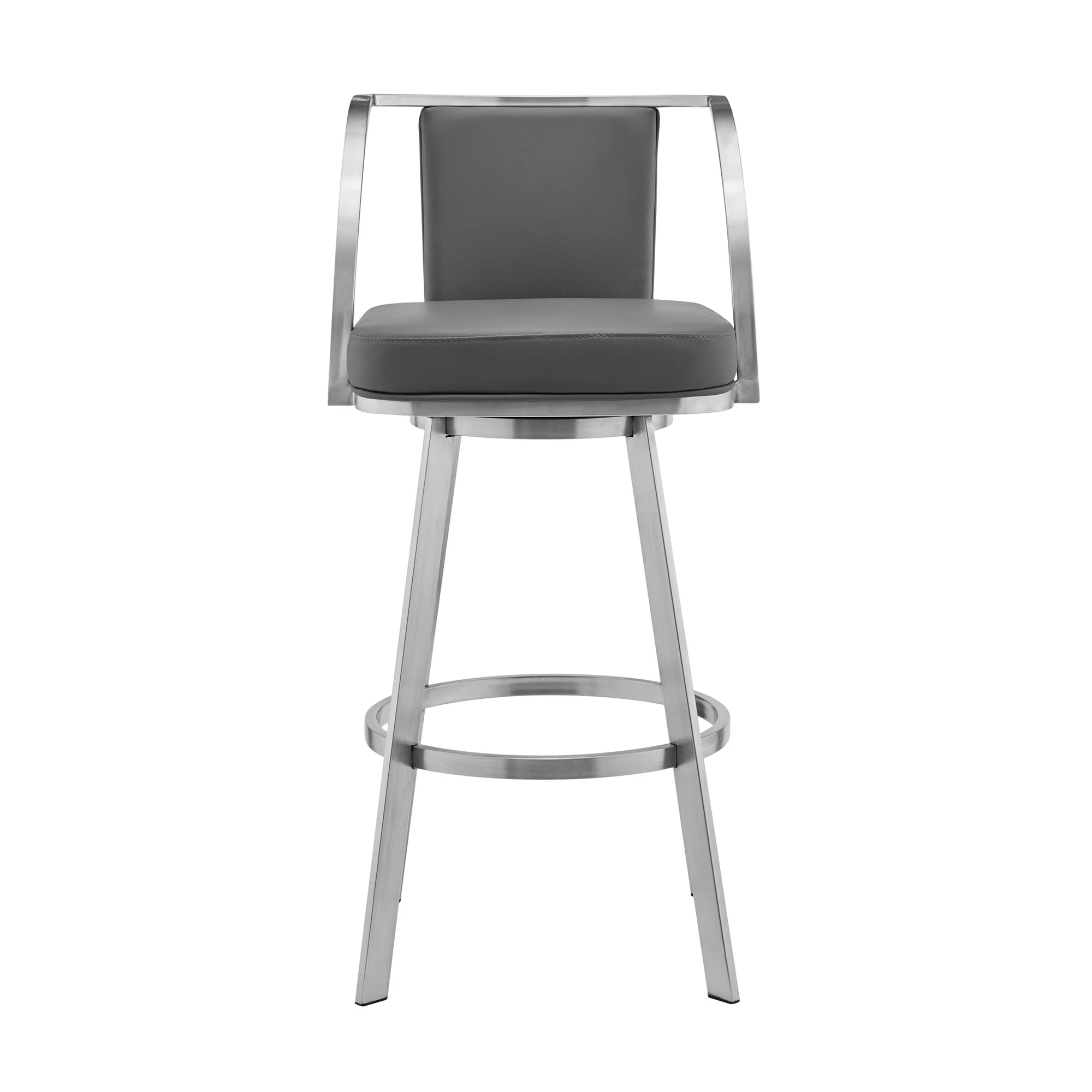40" Gray Faux Leather And Iron Swivel Bar Height Chair By Homeroots - Image 2