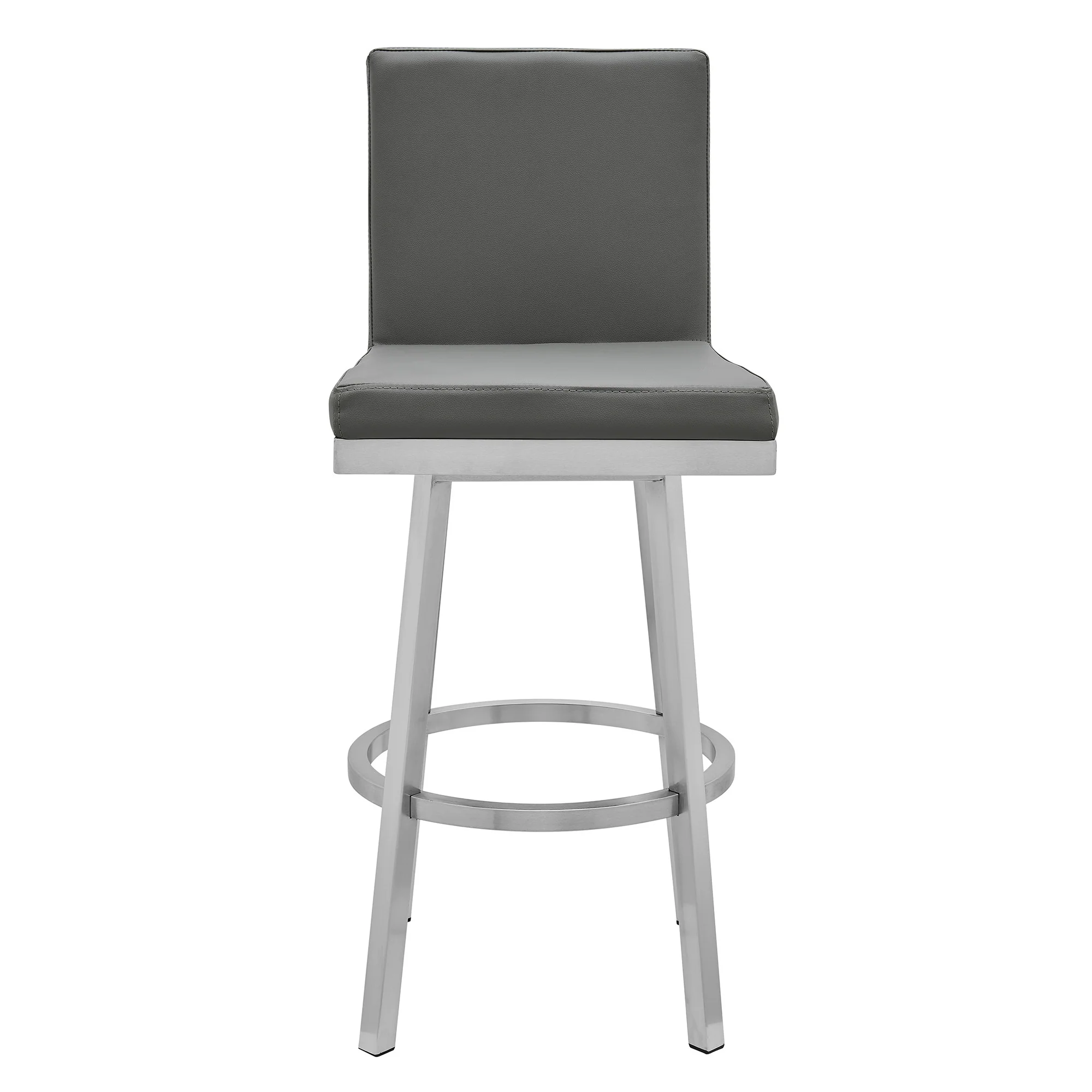40" Gray Faux Leather And Iron Swivel Counter Height Bar Chair By Homeroots - Image 2