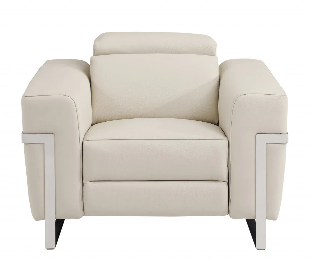 41" Beige Italian Leather Power Recliner Chair By Homeroots