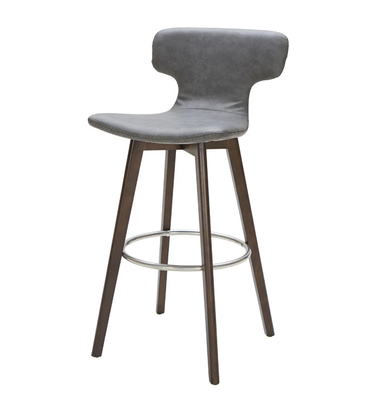 41' Dark Grey Eco Leather Steel And Wood Bar Stool By Homeroots