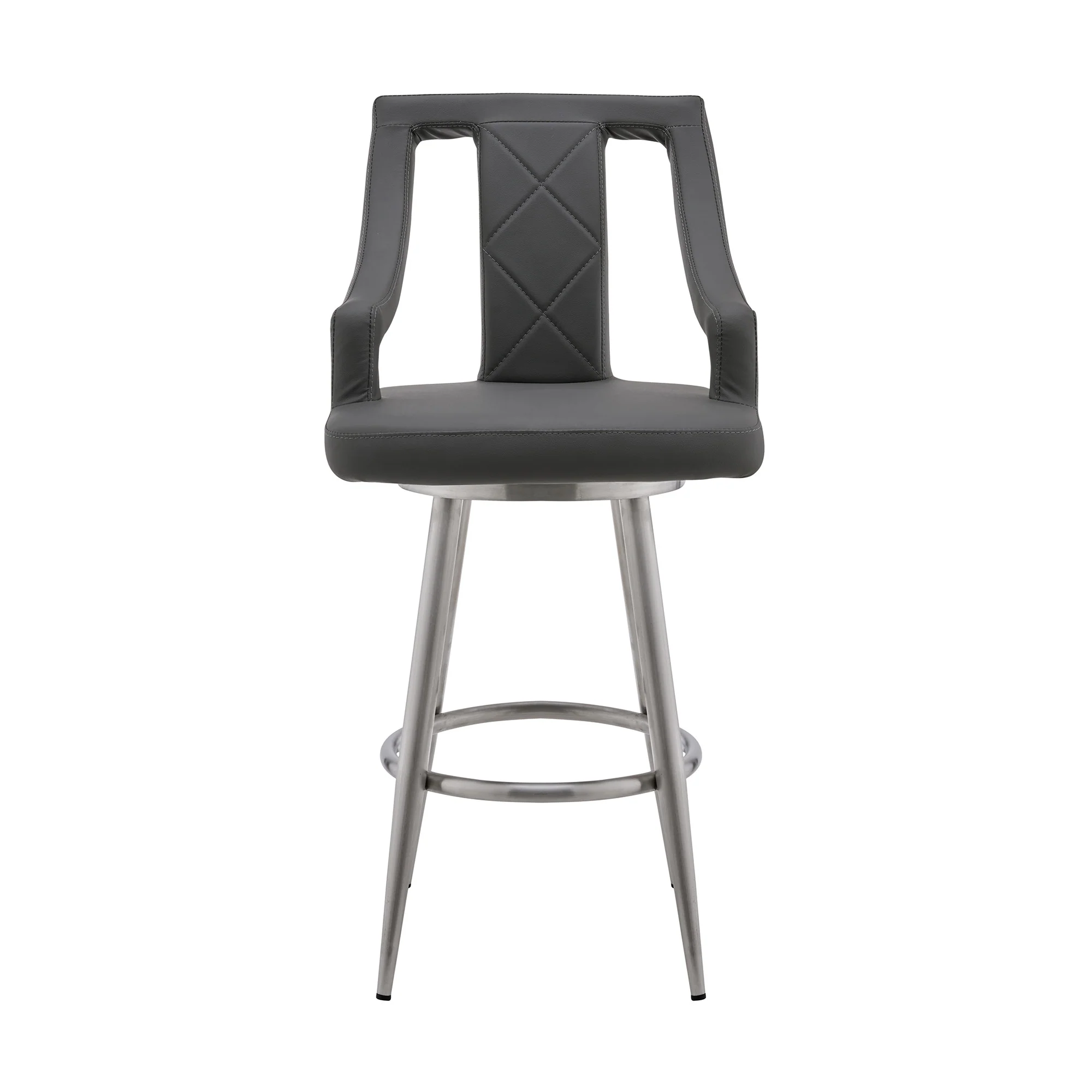 41" Gray Faux Leather And Iron Swivel Counter Height Bar Chair By Homeroots - Image 2