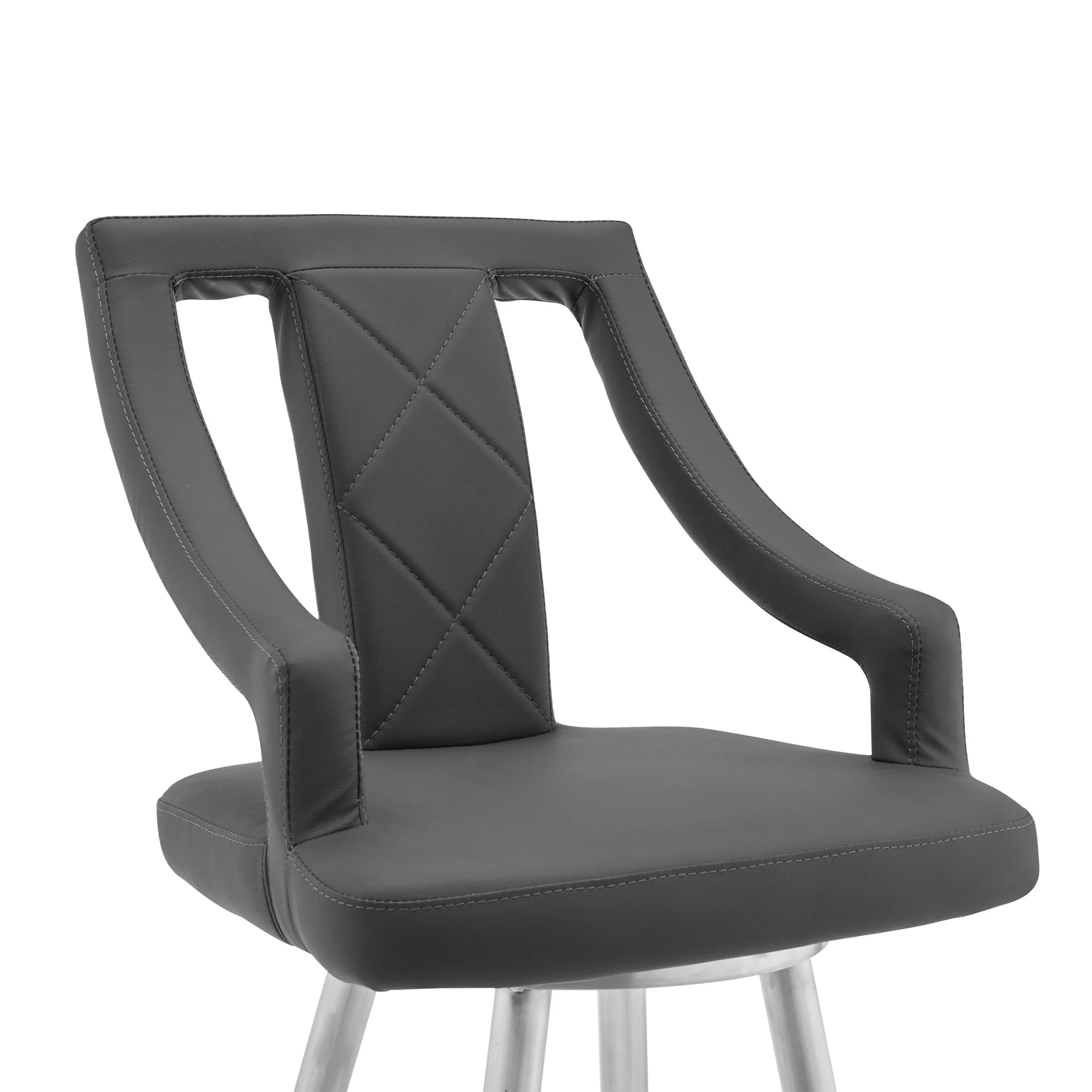 41" Gray Faux Leather And Iron Swivel Counter Height Bar Chair By Homeroots - Image 4