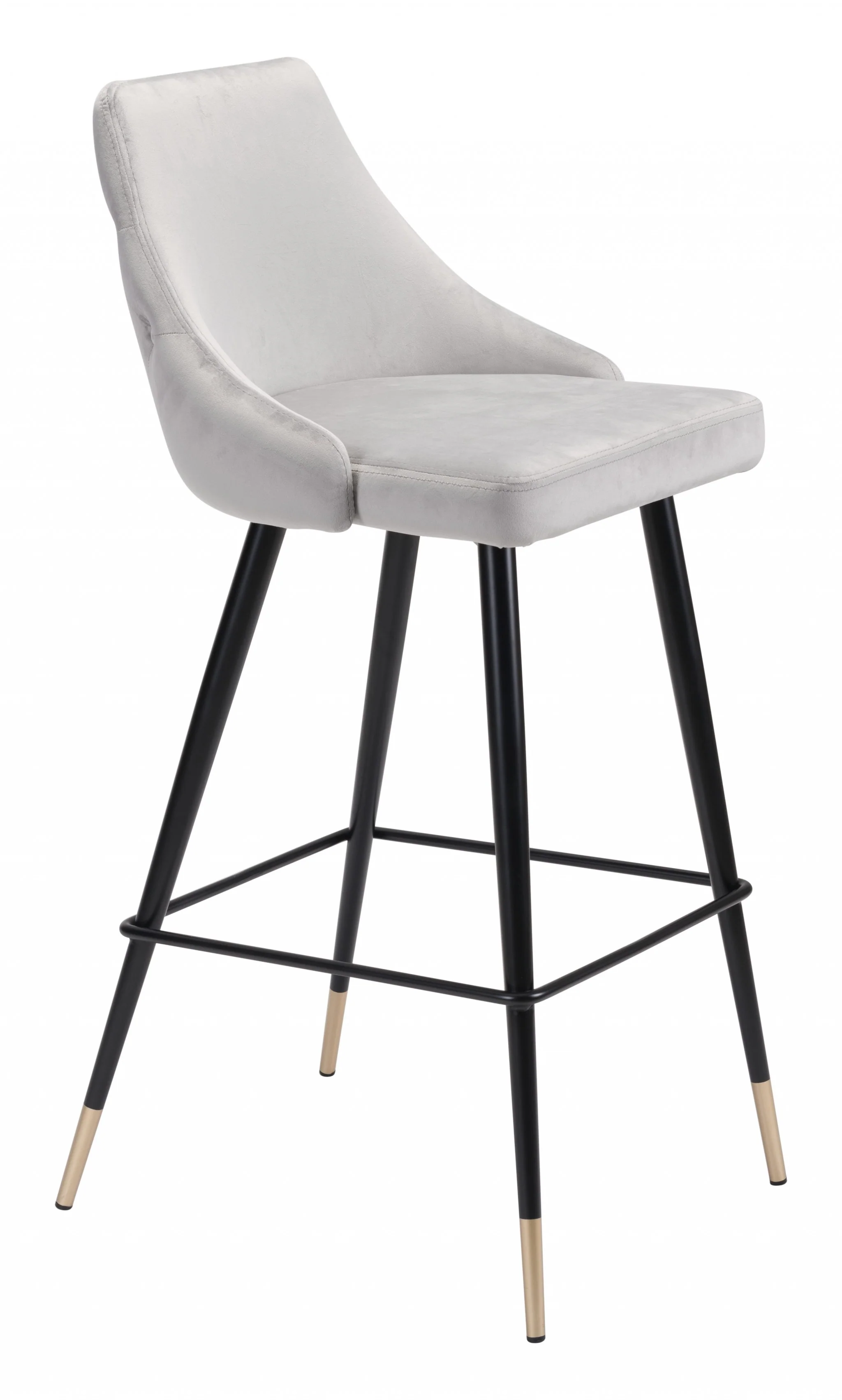 41" Gray Tufted Velvet And Black Bar Height Chair With Footrest By Homeroots
