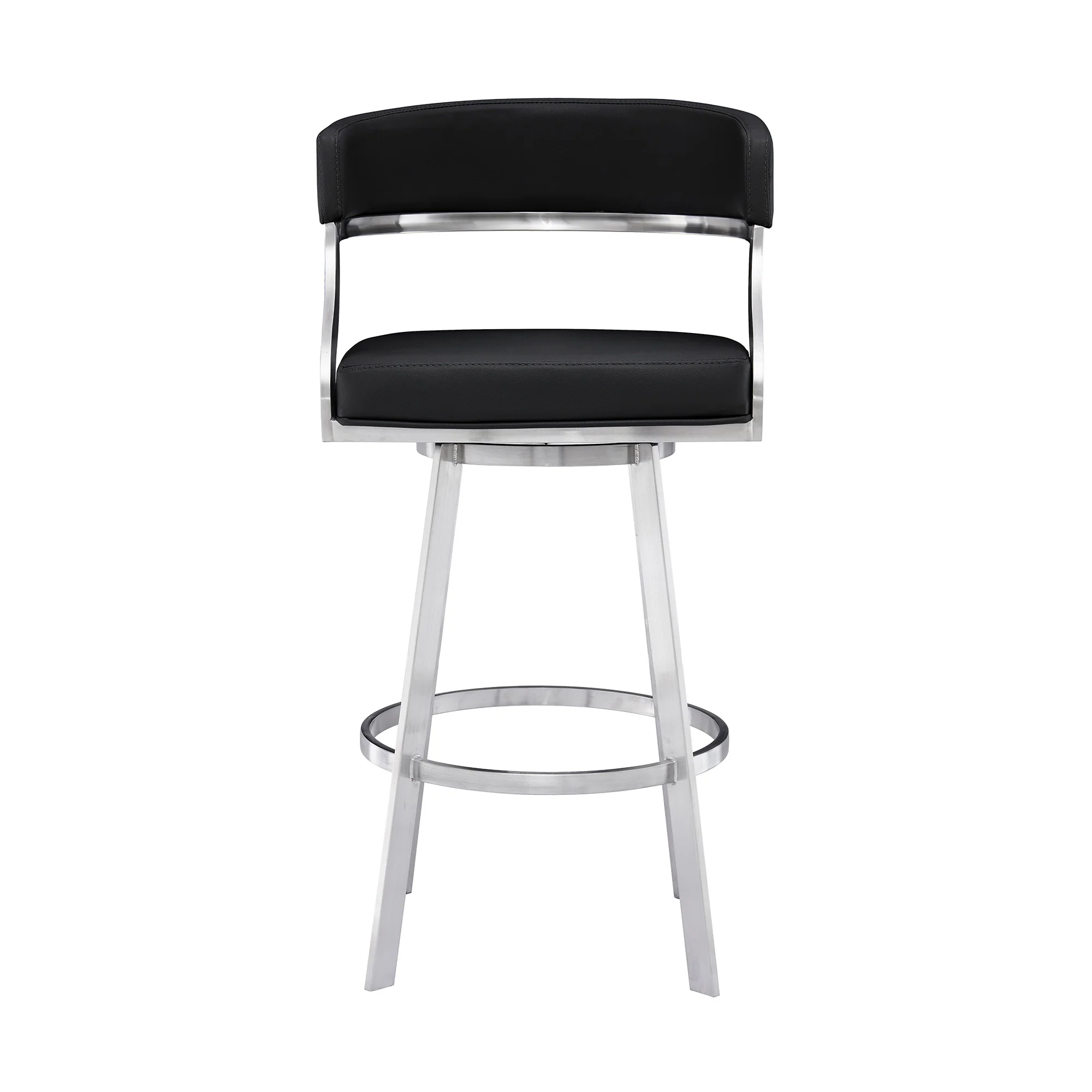 42" Black Faux Leather And Iron Swivel Bar Height Chair By Homeroots - Image 2