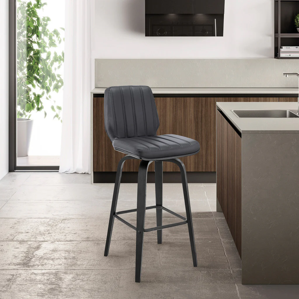42" Gray Faux Leather And Iron Swivel Bar Height Chair By Homeroots - Image 9
