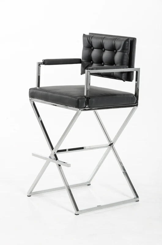 43' Black Leatherette And Steel Bar Stool By Homeroots