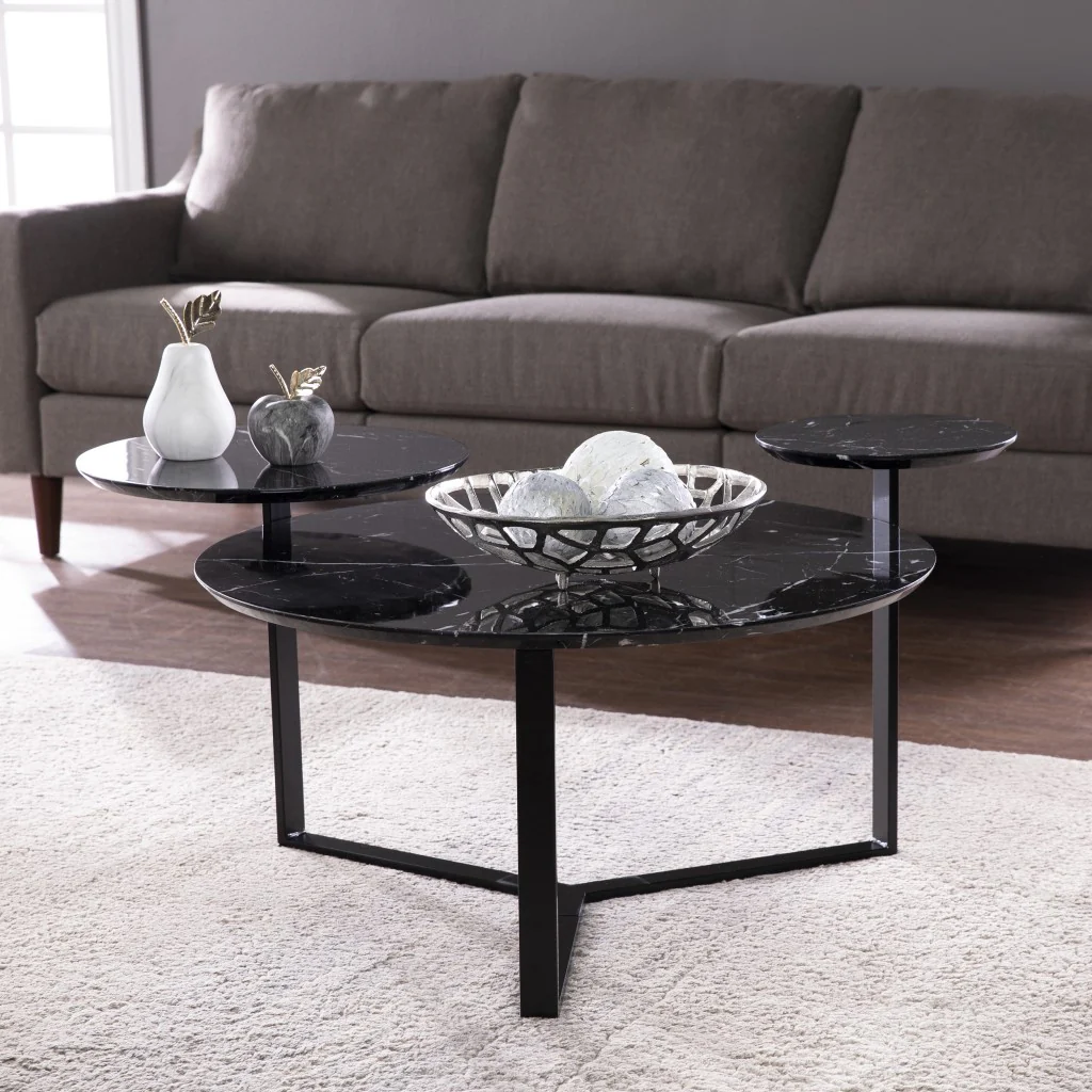 43" Black Solid Manufactured Wood And Metal Free Form Coffee Table By Homeroots
