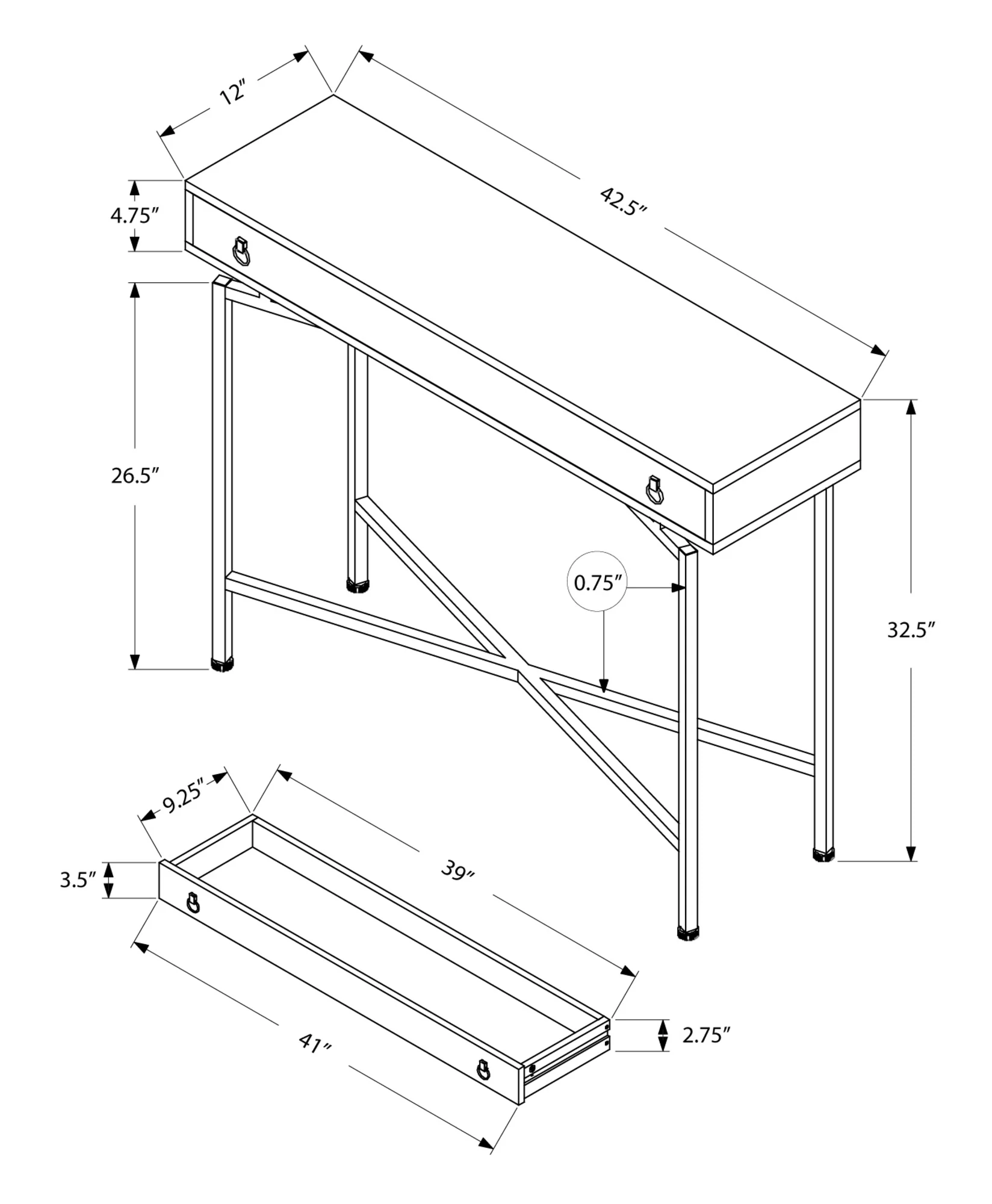 43" Gray And Black Cross Leg Console Table By Homeroots - Image 4