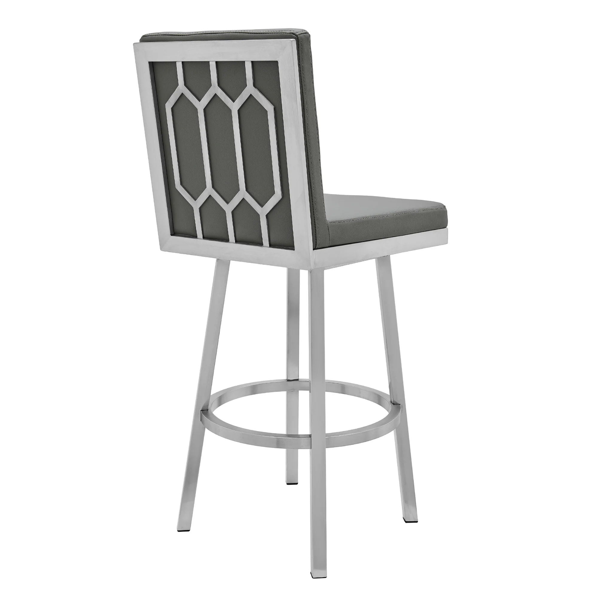 44" Gray Faux Leather And Iron Swivel Bar Height Chair By Homeroots - Image 3