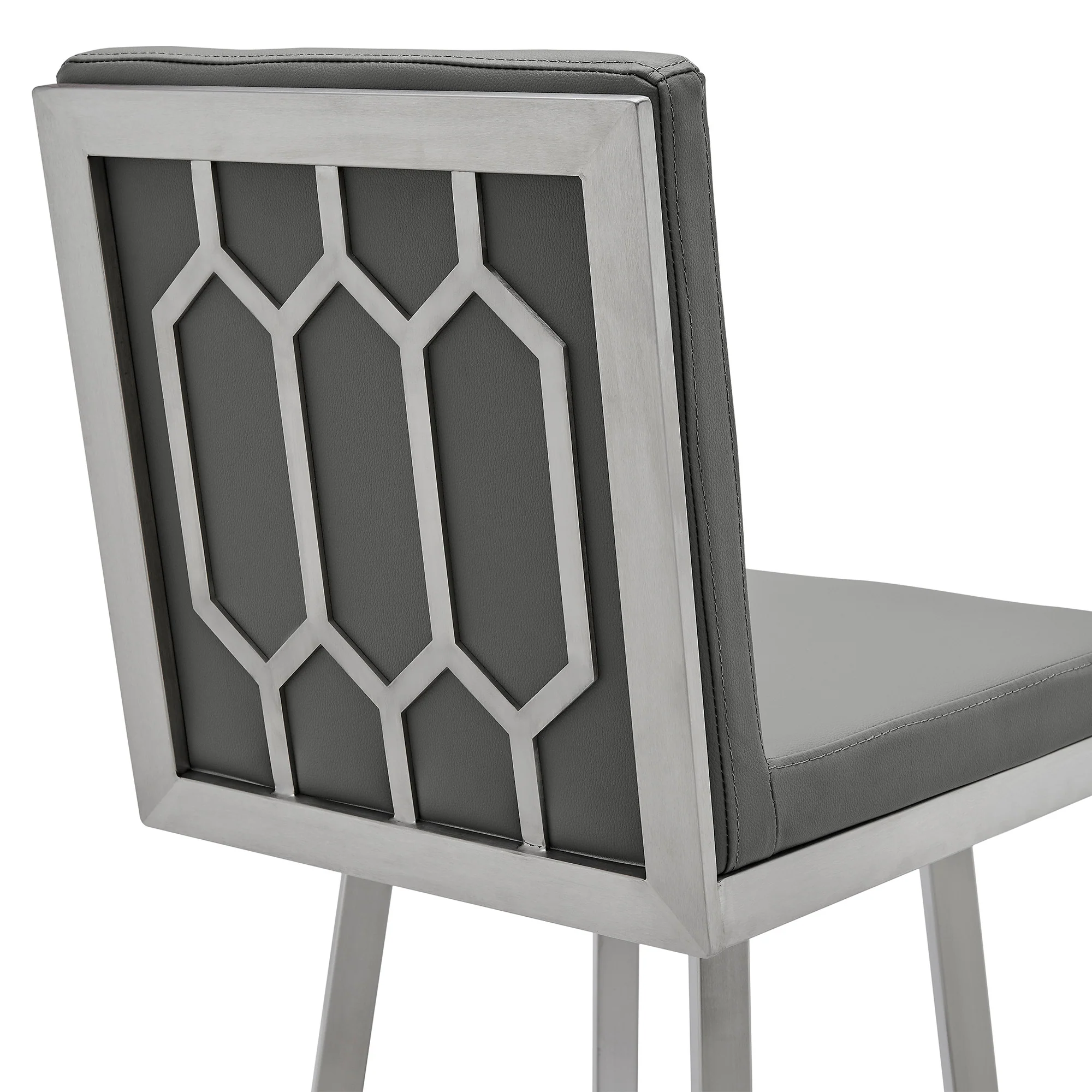 44" Gray Faux Leather And Iron Swivel Bar Height Chair By Homeroots - Image 6