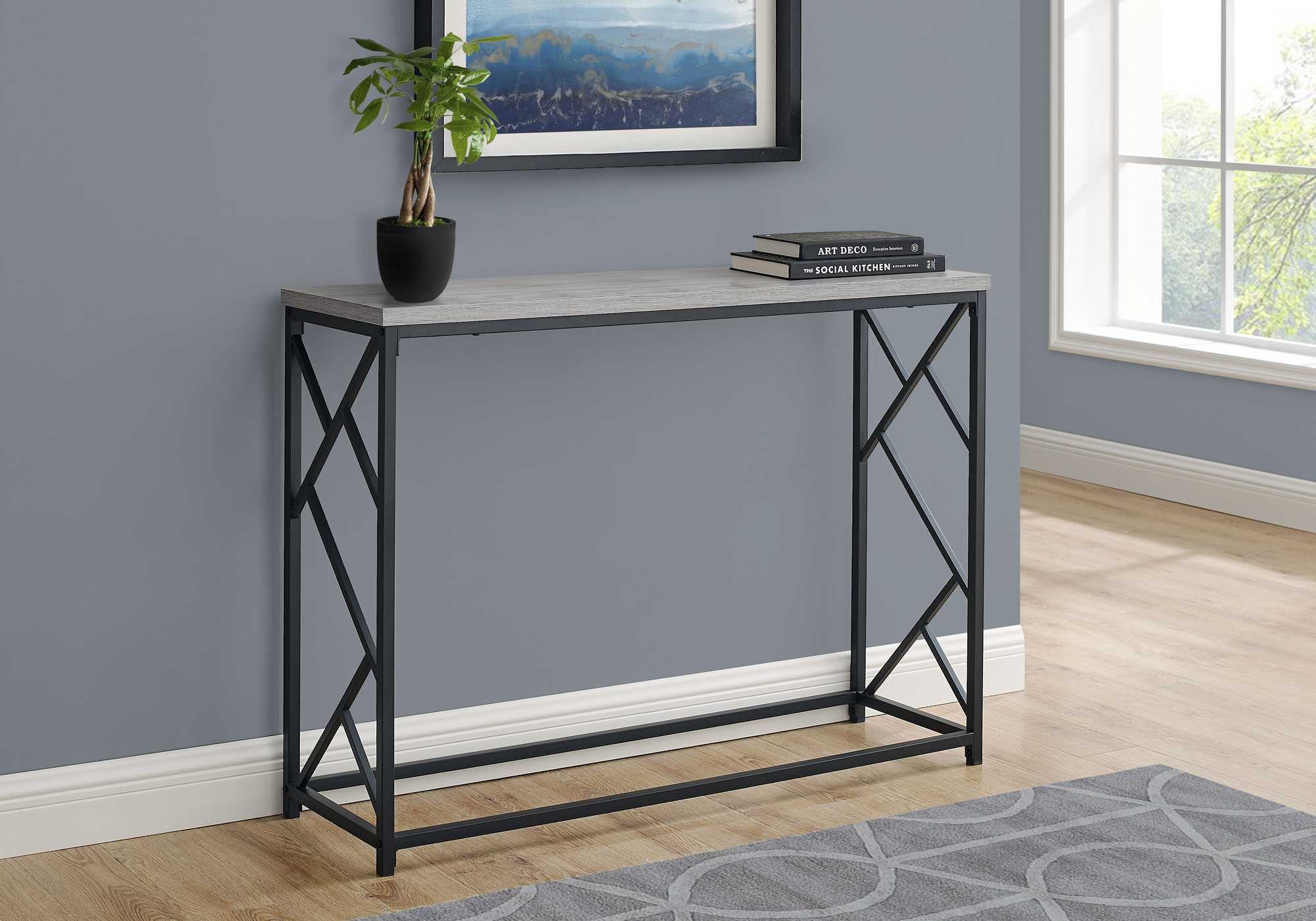 44" Rectangular GreywithBlack Metal Hall Console Accent Table By Homeroots