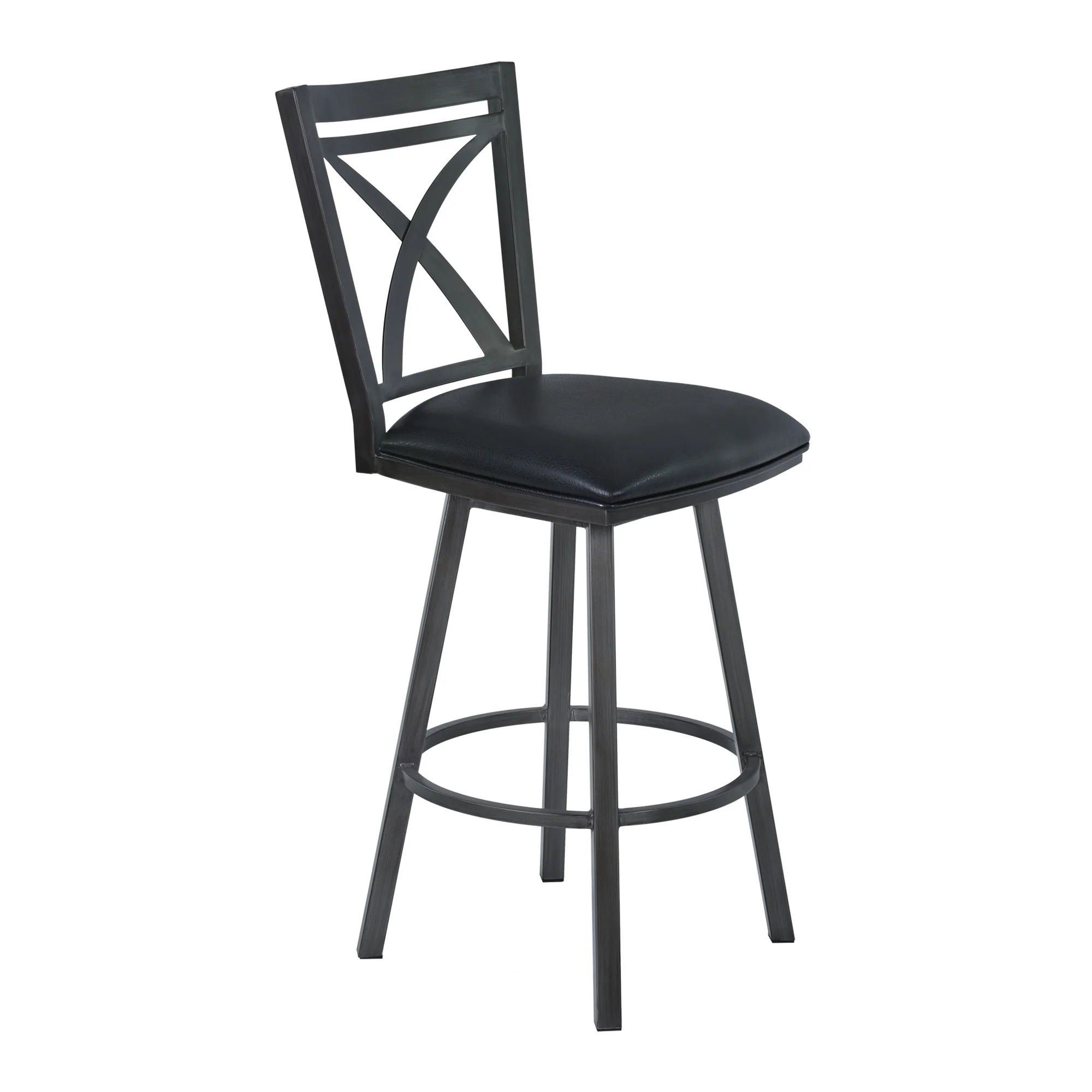 46" Black Faux Leather And Iron Swivel Bar Height Chair By Homeroots