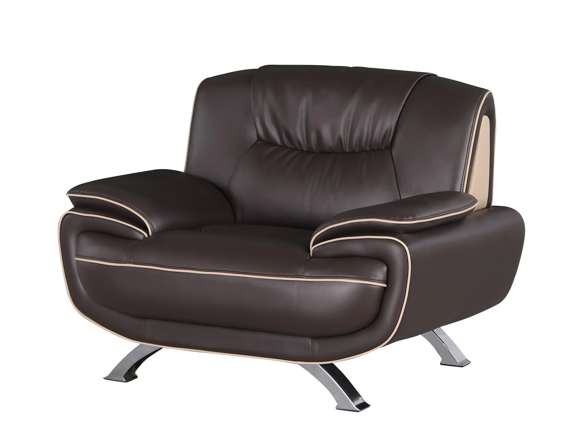 47" Brown and Silver Leather Match Arm Chair By Homeroots - Image 3