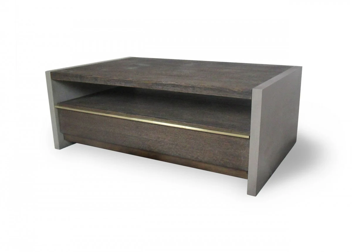 47" Dark Grey Walnut and Concrete Rectangular Coffee Table With Drawer And Shelf By Homeroots