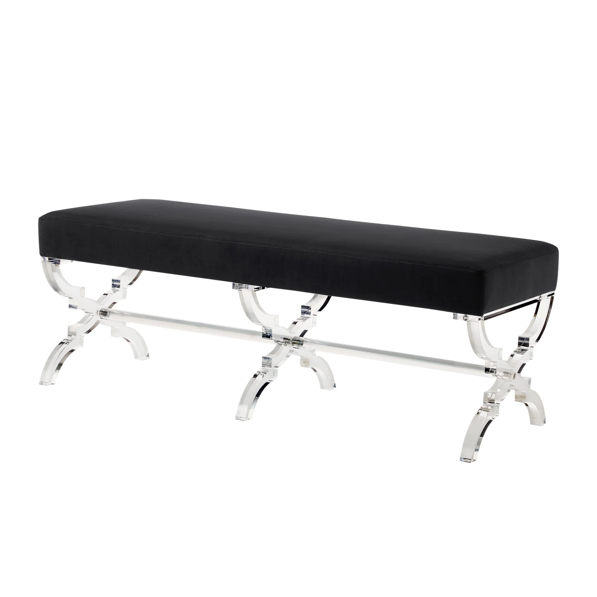48" Black And Clear Upholstered Velvet Bench By Homeroots