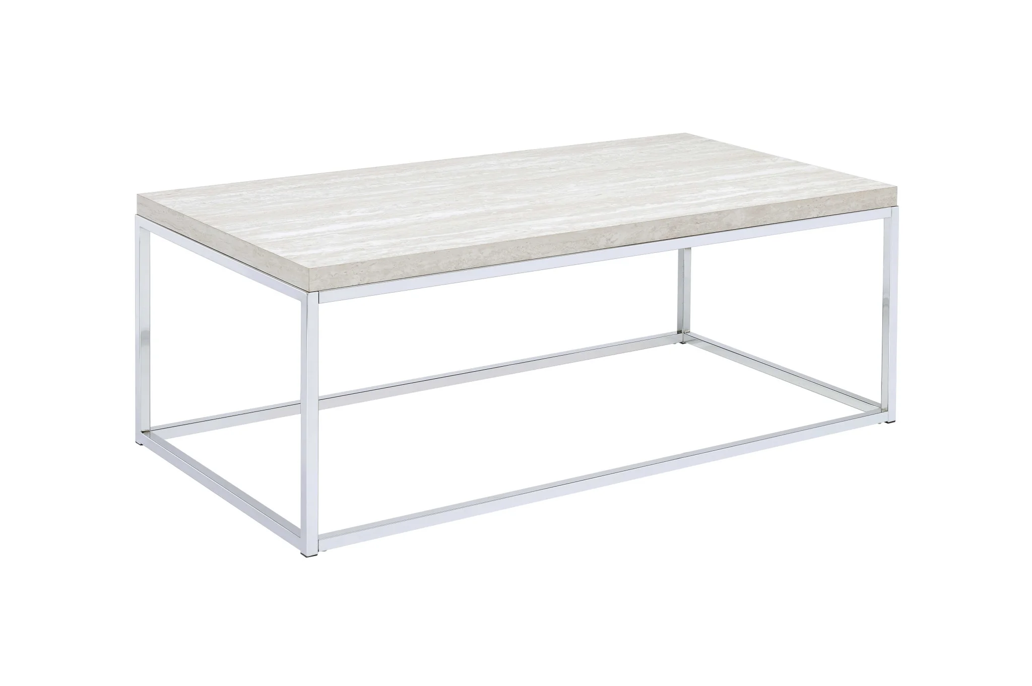 48" Chrome And White Oak Manufactured Wood And Metal Rectangular Coffee Table By Homeroots