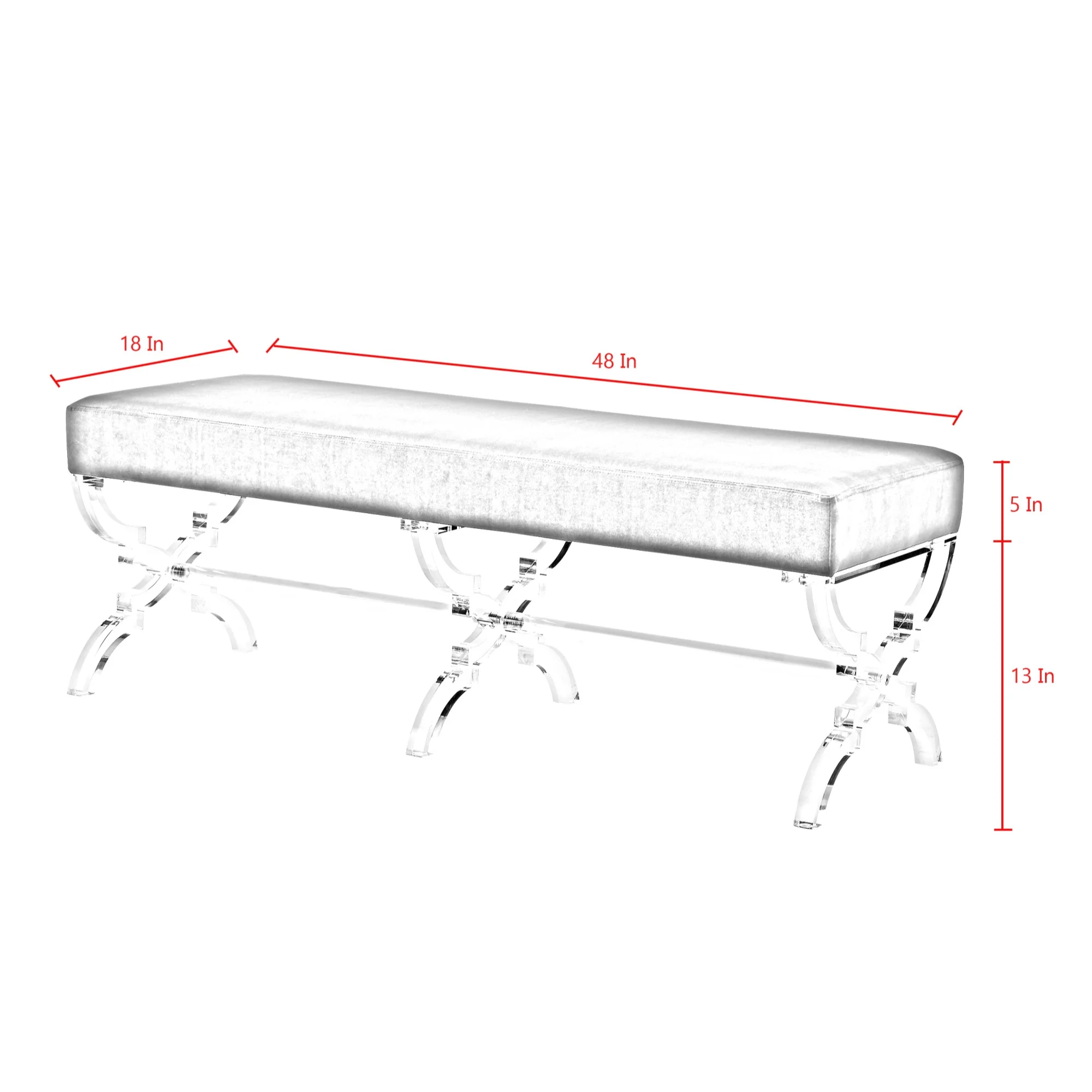48" Cream And Clear Upholstered Faux Fur Bench By Homeroots - Image 8