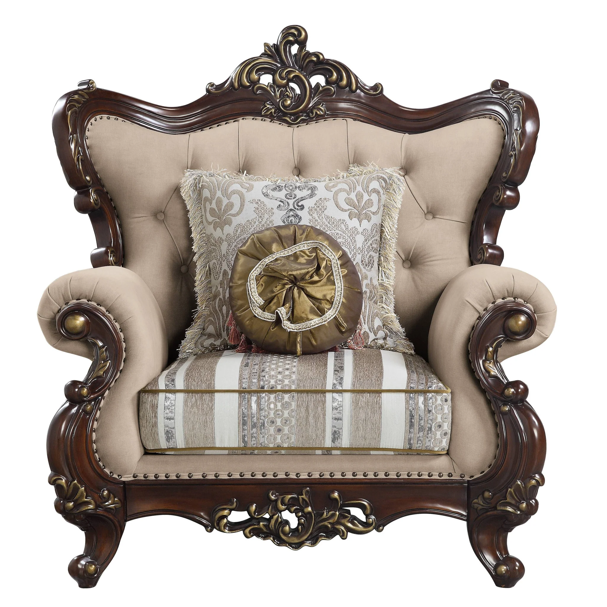 48" Light Brown Linen And Cherry Floral Arm Chair By Homeroots