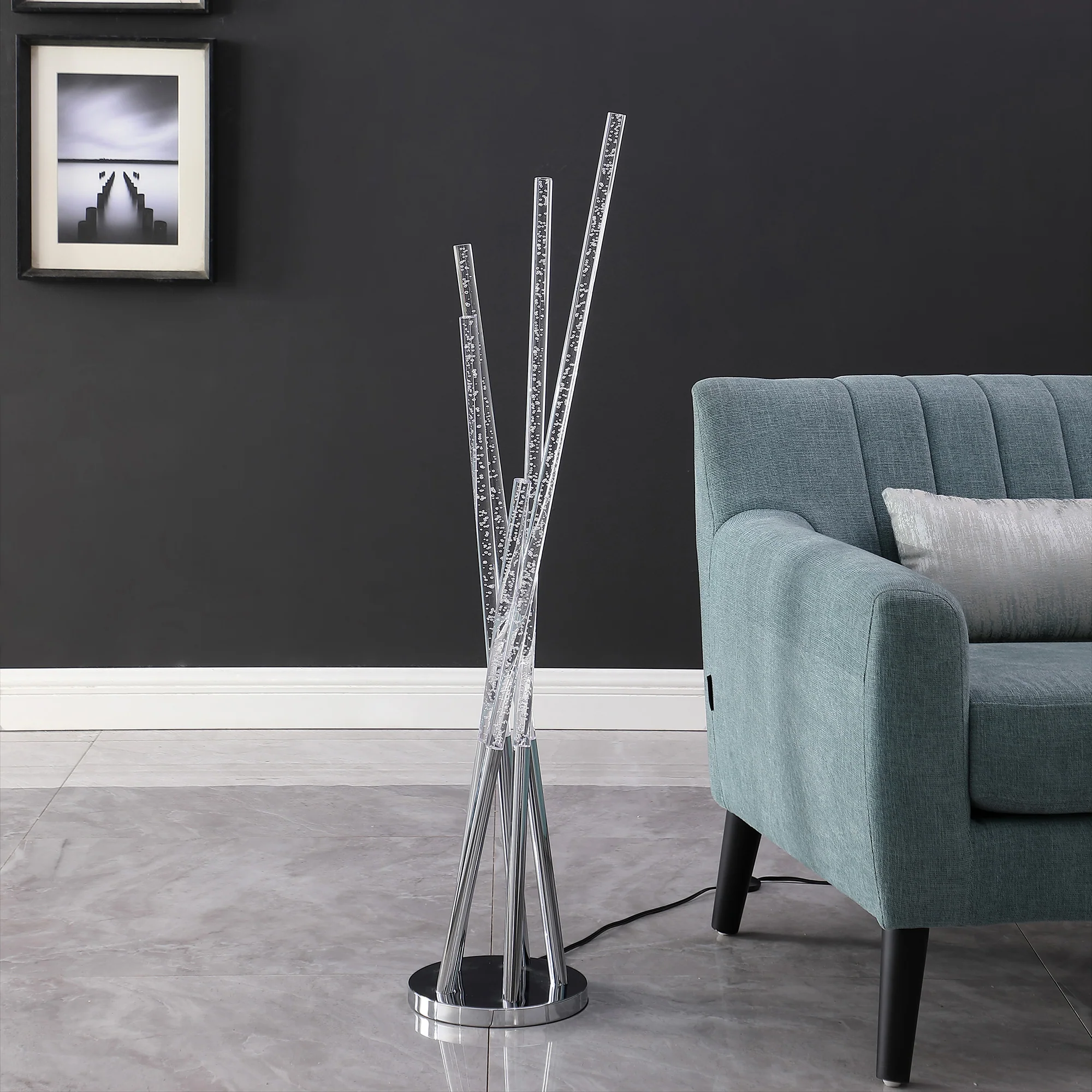 49" Chrome Five Light LED Tubular Contemporary Floor Lamp By Homeroots