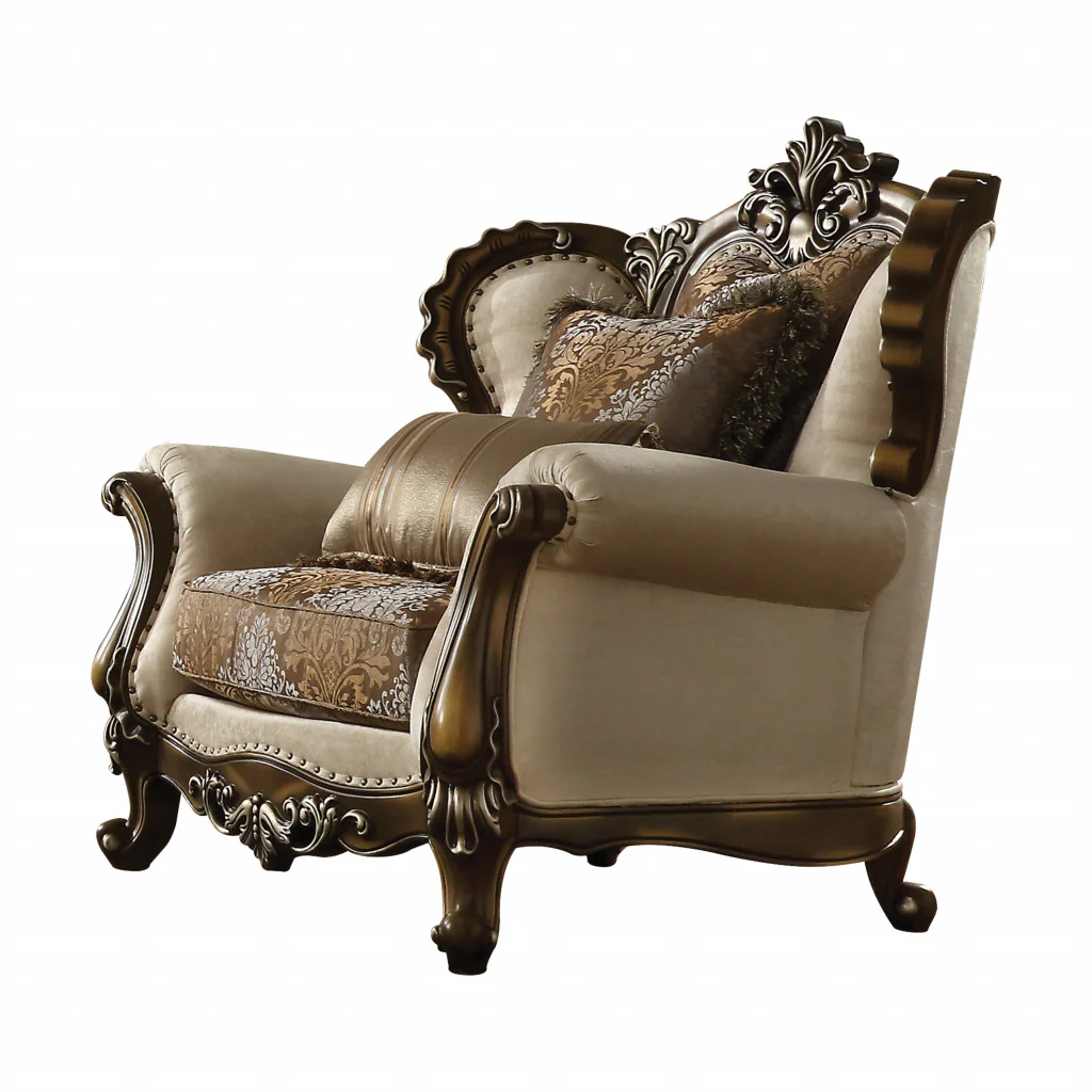 49" Tan And Brown Fabric Floral Tufted Wingback Chair By Homeroots