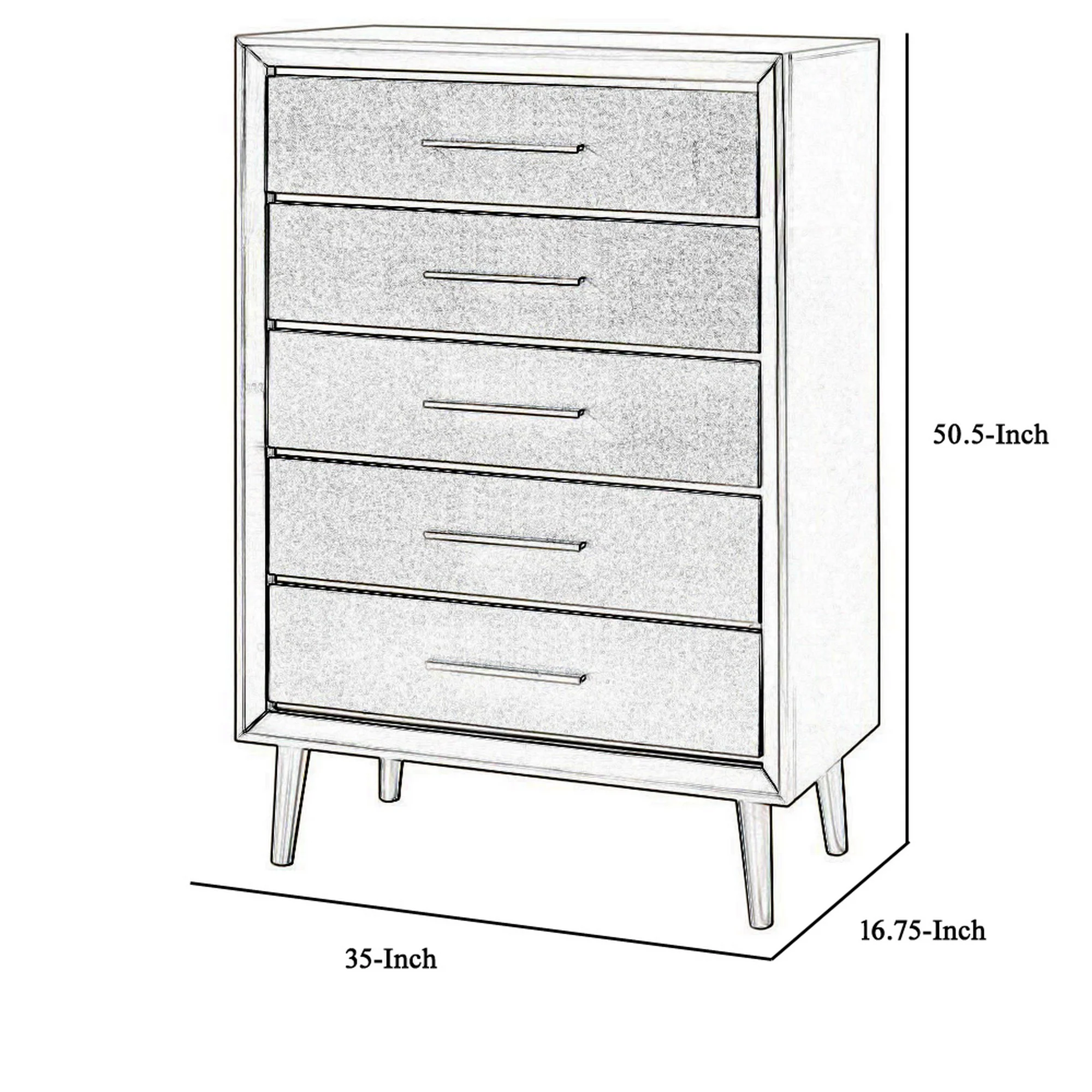 5 Drawer Contemporary Chest With Bar Handles And Splayed Legs, Silver By Benzara - Image 10
