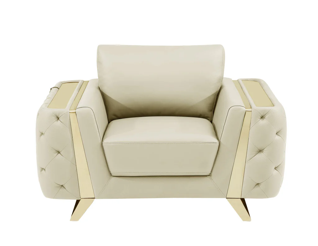 50" Beige and Silver Faux Leather Tufted Arm Chair By Homeroots