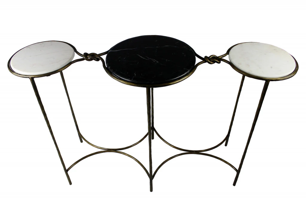 50" Black and White and Gold Genuine Marble Free Form Frame Console Table By Homeroots