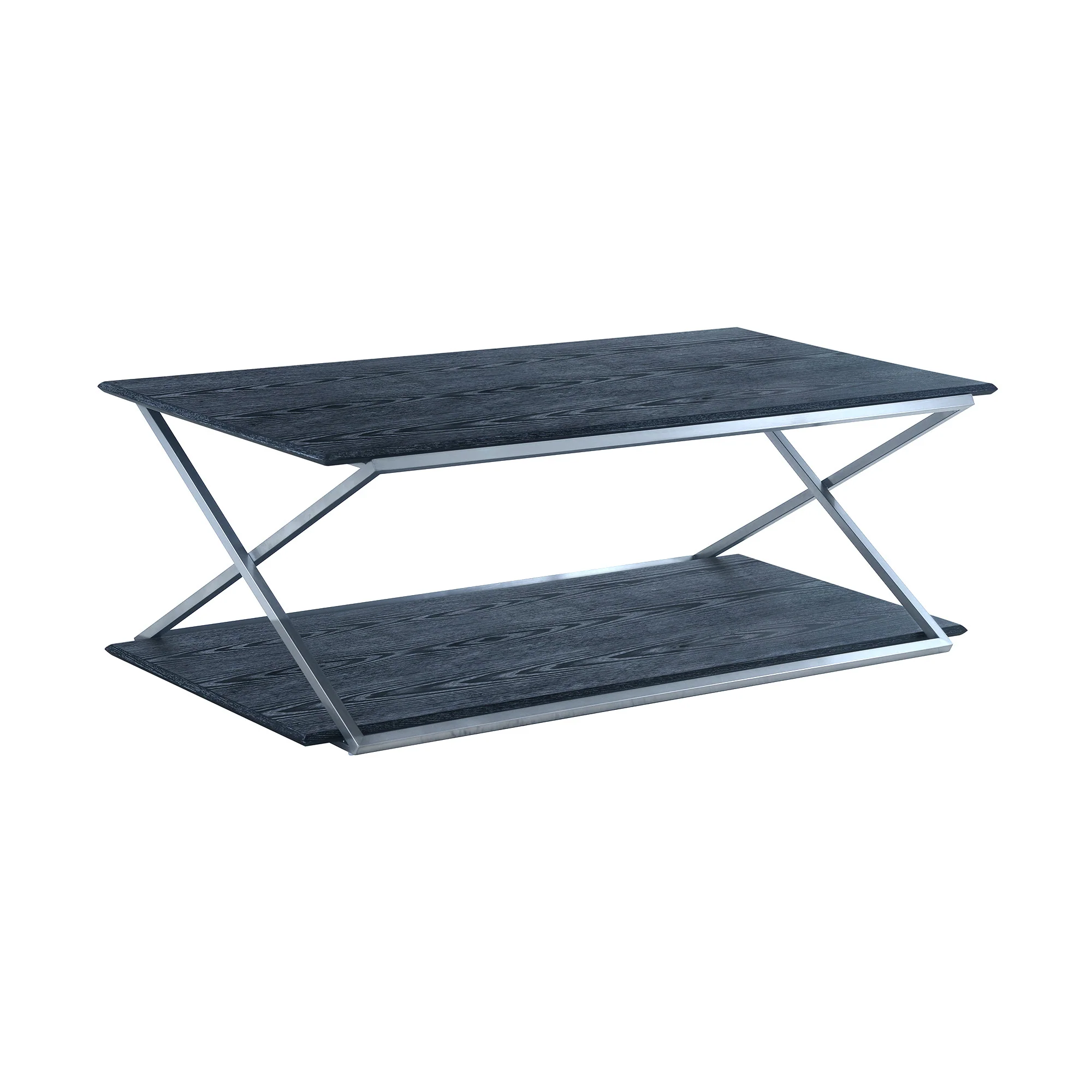 51" Black And Silver Rectangular Coffee Table With Shelf By Homeroots