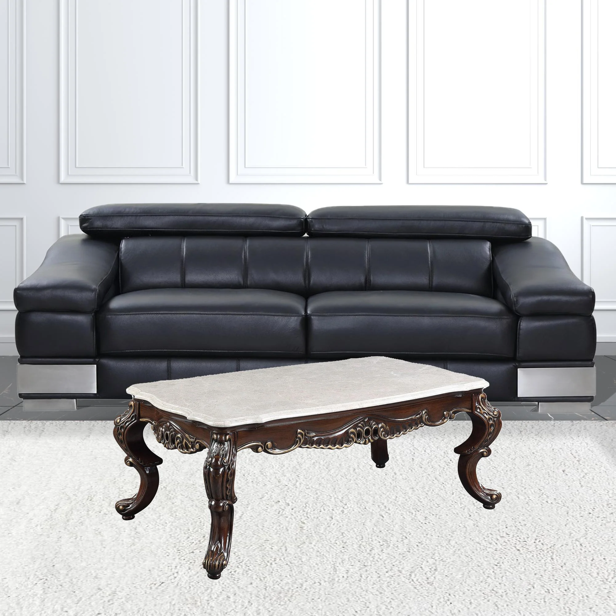 52" Antique Oak And Marble Faux Marble) Rectangular Coffee Table By Homeroots