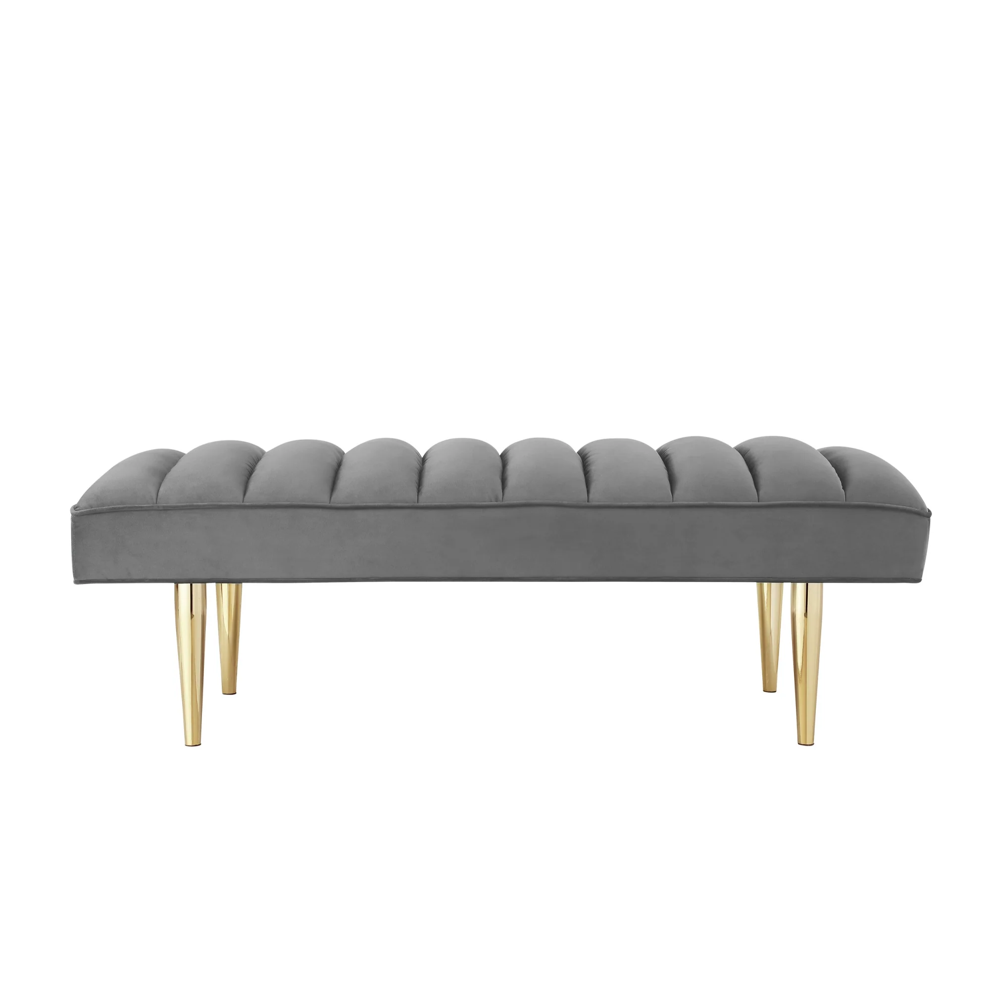 53" Light Gray And Gold Upholstered Velvet Bench By Homeroots