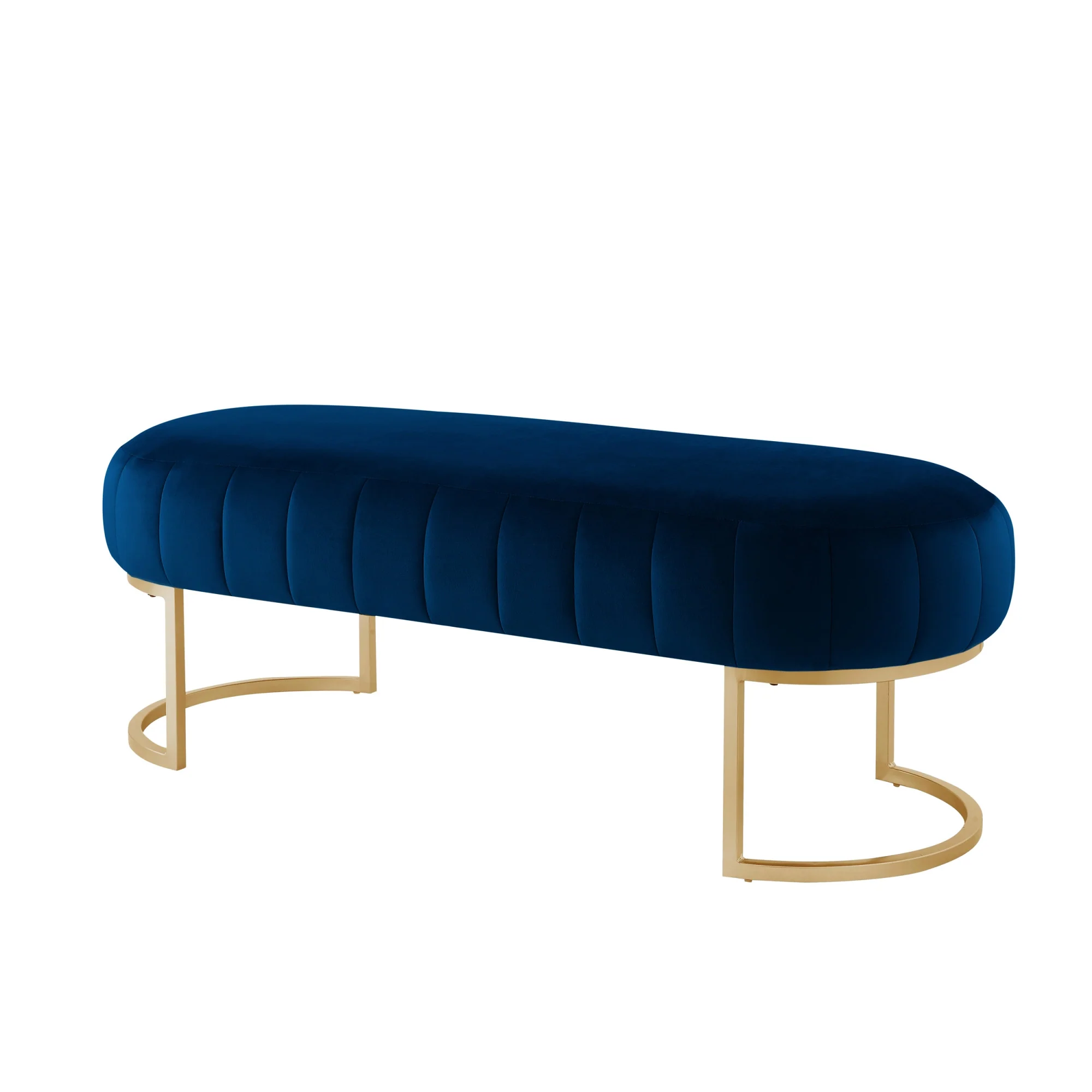 53" Navy Blue And Gold Upholstered Velvet Bench By Homeroots