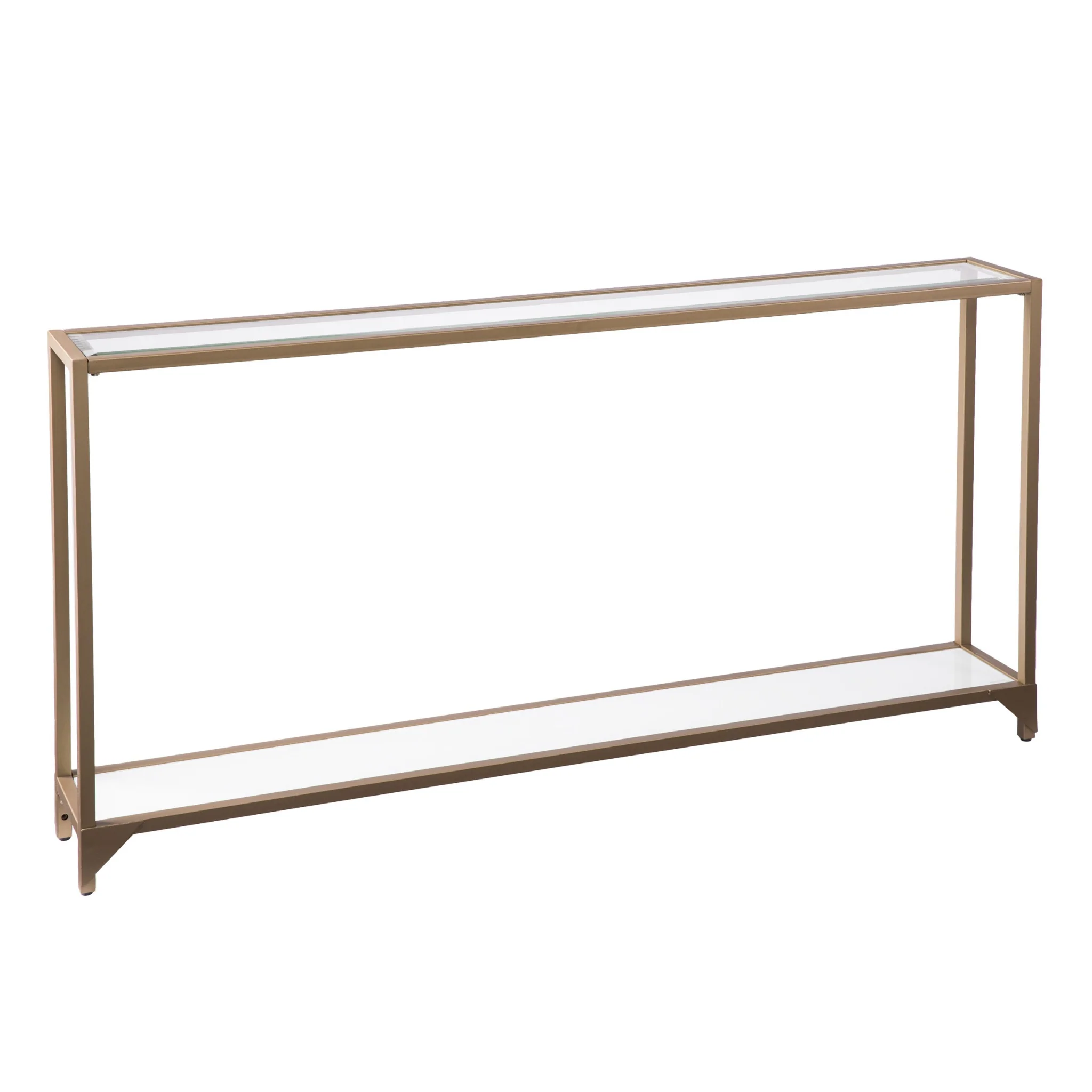 56" Clear and Gold Glass Floor Shelf Console Table With Storage By Homeroots