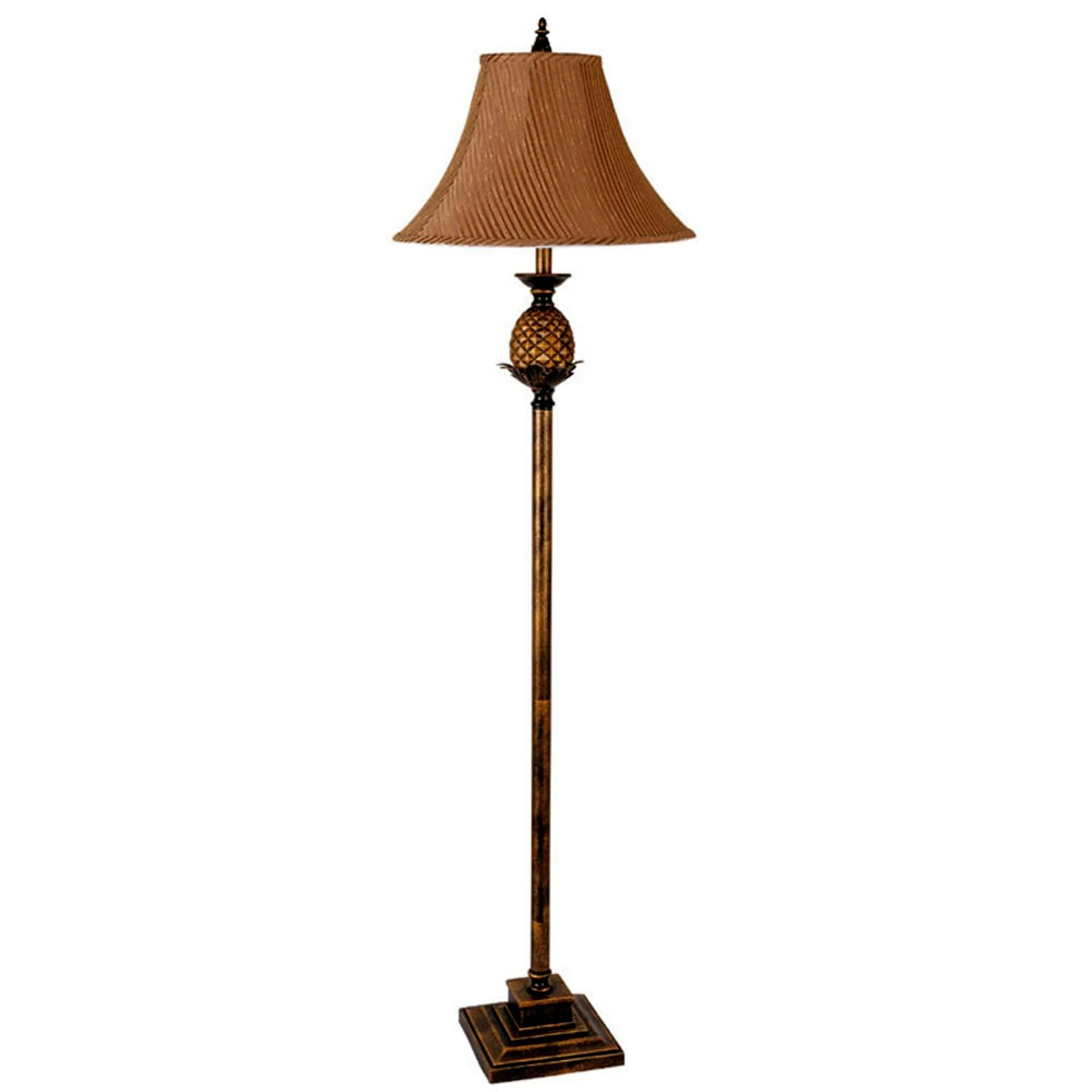 65" Antique Gold And Brown Traditional Pineapple Floor Lamp With Brown Bell Shade By Homeroots - Image 2