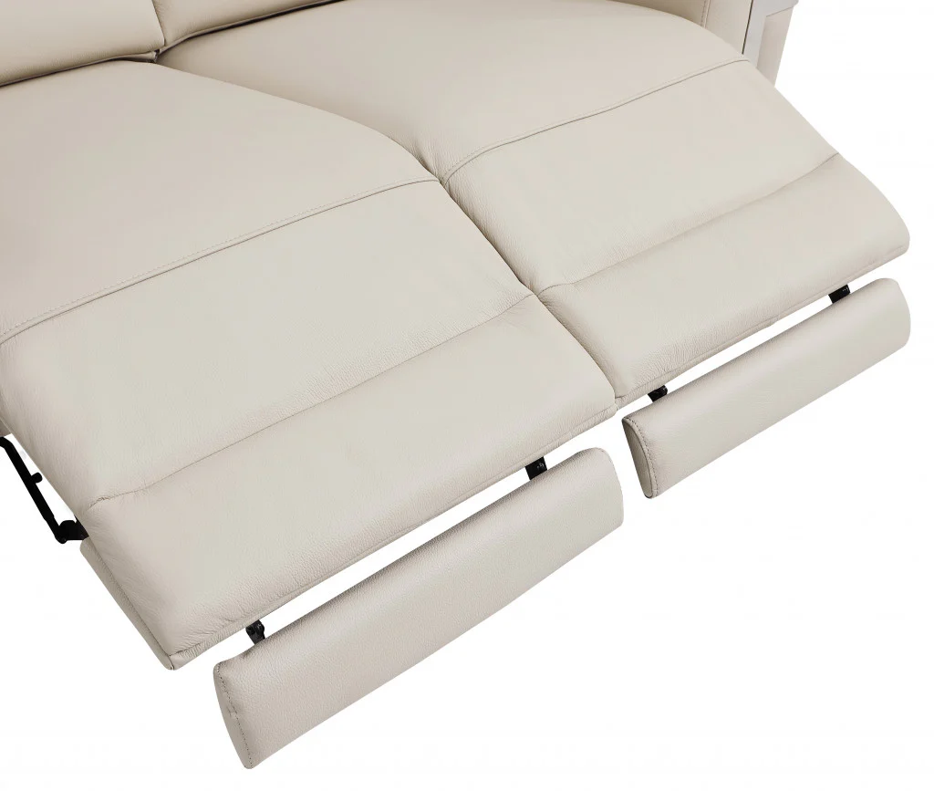65" Beige Italian Leather with Chrome Accents Reclining Love Seat By Homeroots - Image 4