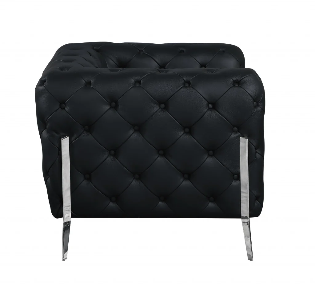 69" Black Tufted Italian Leather and Chrome Love Seat By Homeroots - Image 4