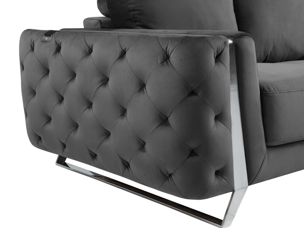 72" Dark Gray And Silver Velvet Love Seat By Homeroots - Image 7