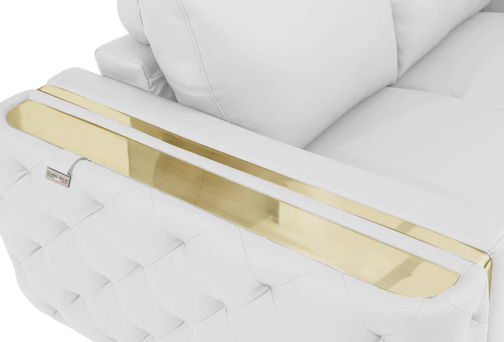 72" White And Gold Genuine Leather Love Seat By Homeroots - Image 7