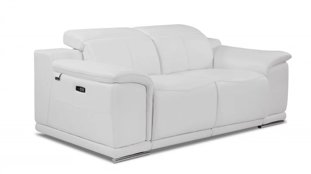 72" White And Silver Italian Leather Power Reclining Love Seat By Homeroots