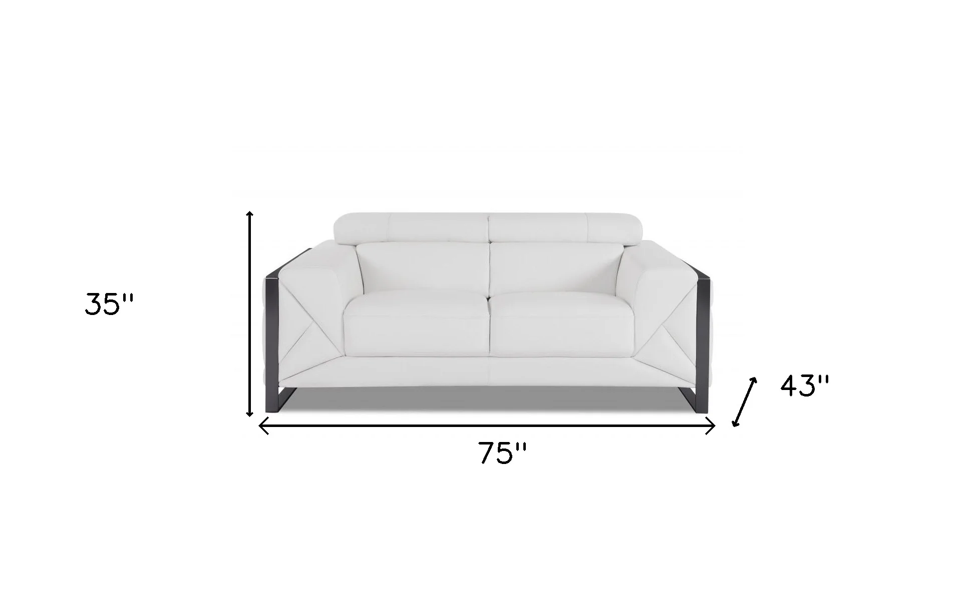 75" Black Italian Leather and Chrome Solid Color Love Seat By Homeroots - Image 30